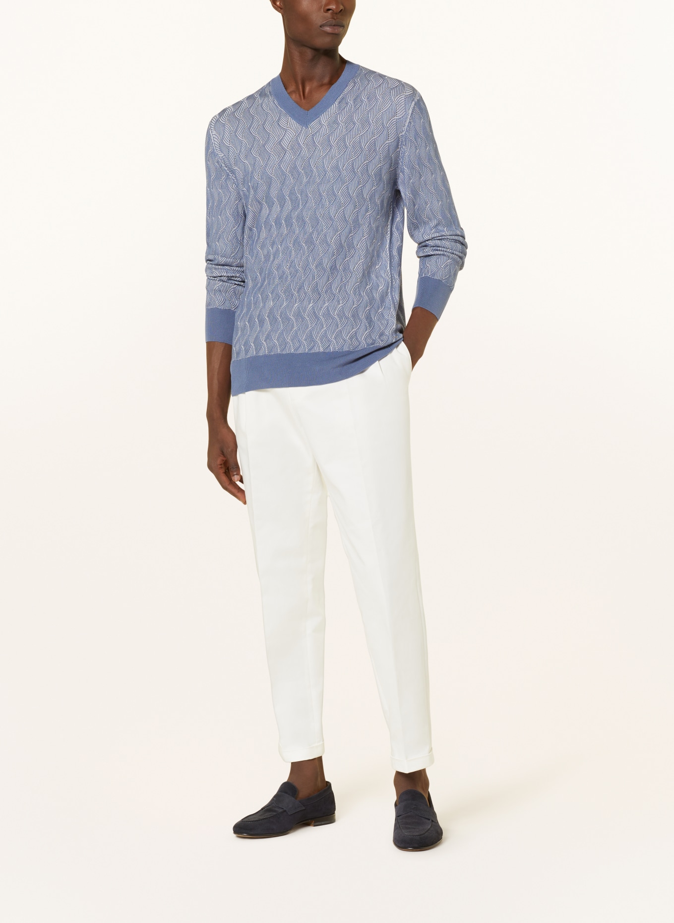 BOSS Sweater PRIMO in silk, Color: LIGHT BLUE/ WHITE (Image 2)