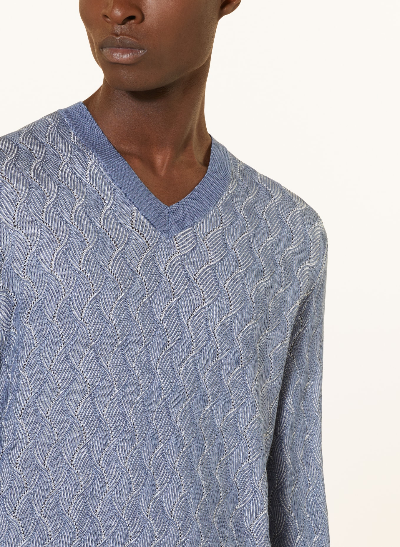 BOSS Pullover PRIMO aus Seide, Farbe: HELLBLAU/ WEISS (Bild 4)