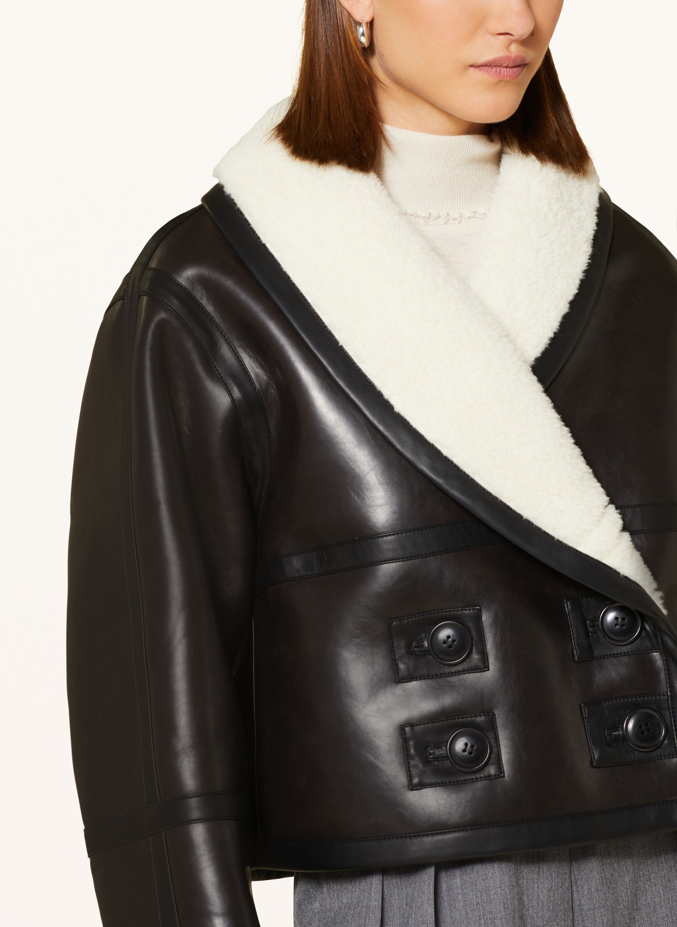 STAND STUDIO Jacket IMOGEN in leather look with faux fur, Color: BLACK (Image 4)