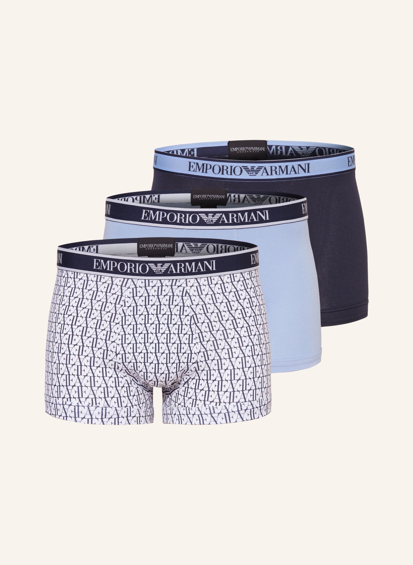 EMPORIO ARMANI 3-pack boxer shorts, Color: WHITE/ DARK BLUE/ LIGHT BLUE (Image 1)