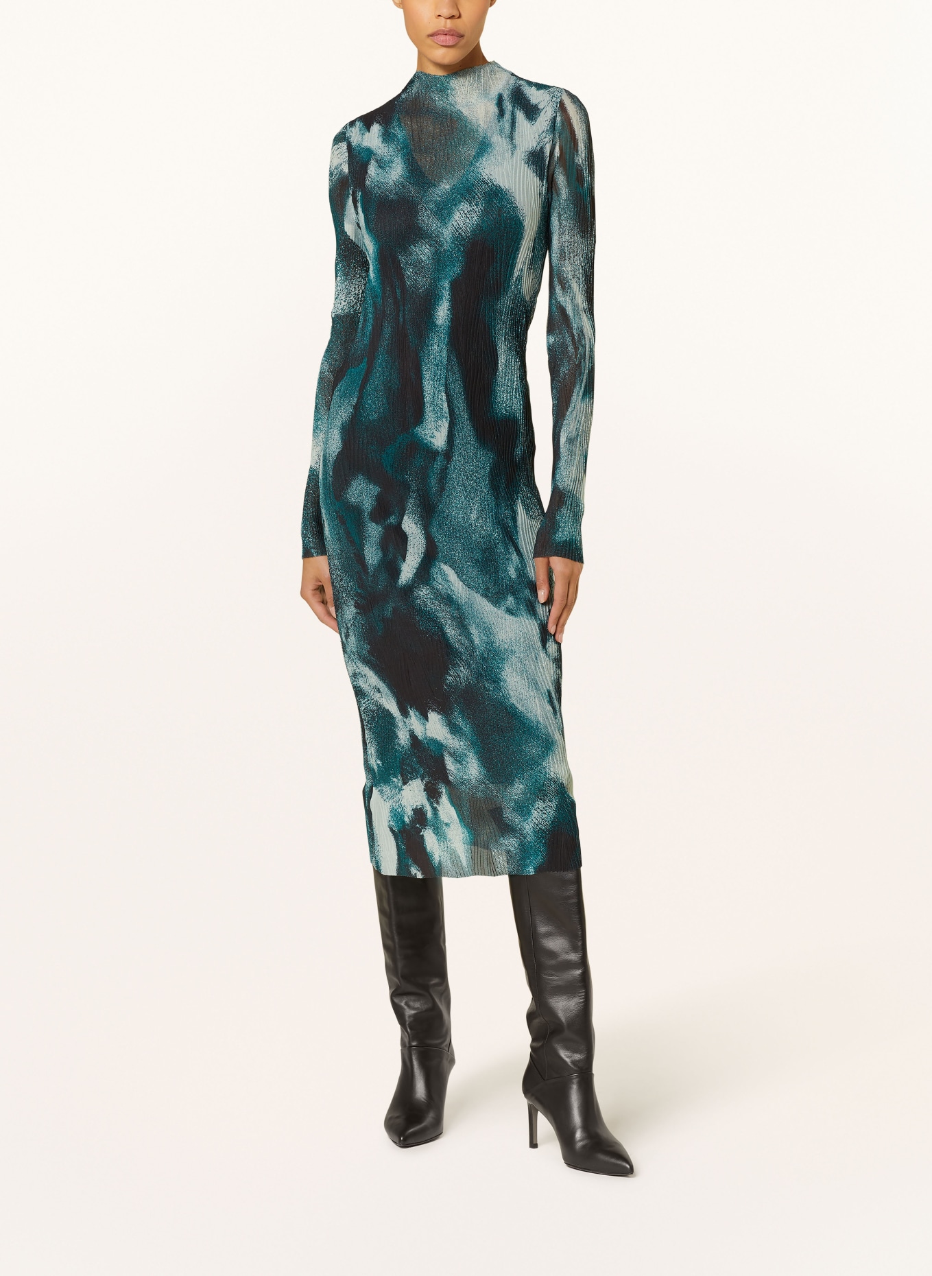 BOSS Mesh-Kleid EVIBA mit Plissees, Farbe: PETROL/ MINT/ SCHWARZ (Bild 2)