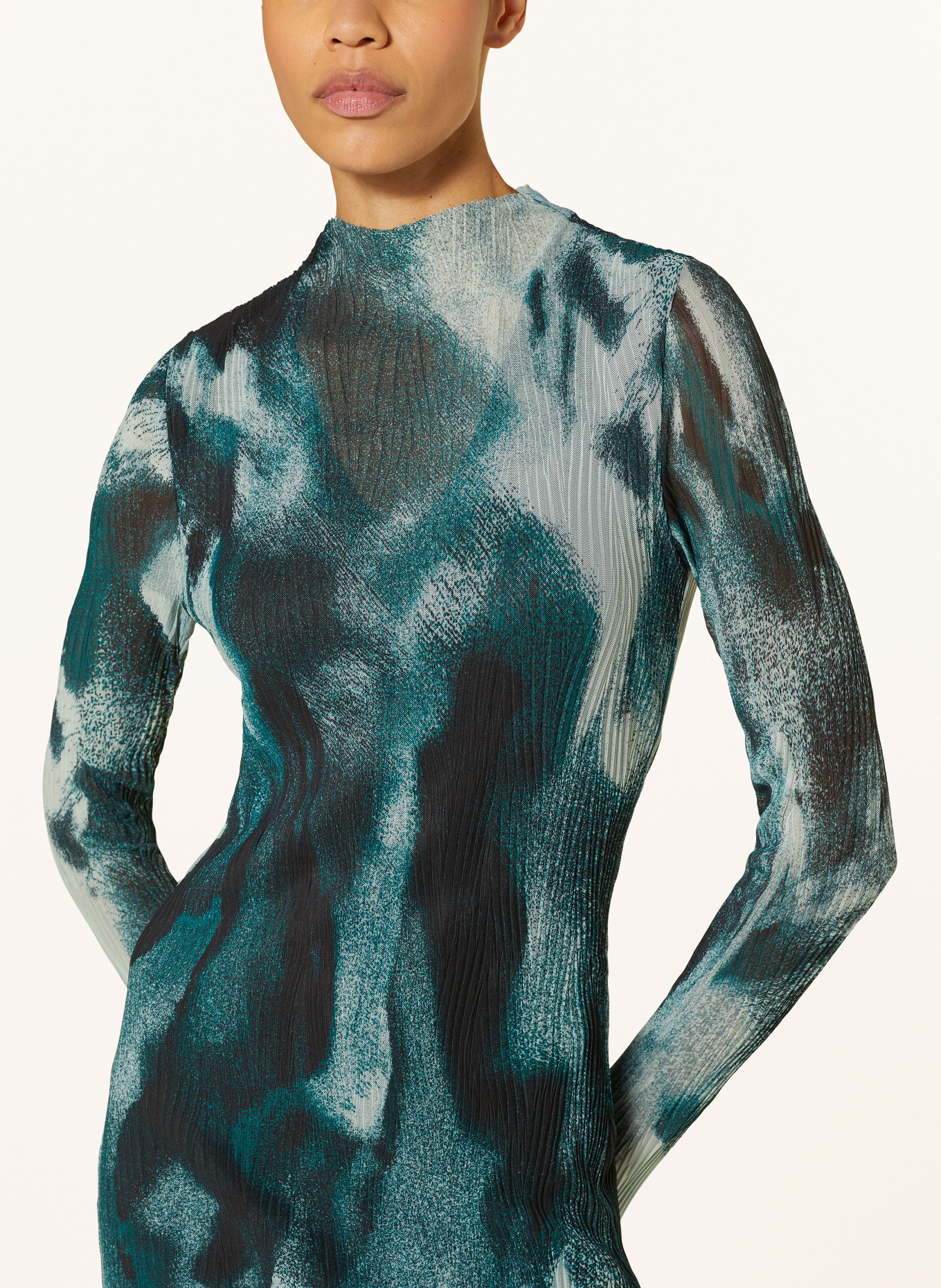 BOSS Mesh-Kleid EVIBA mit Plissees, Farbe: PETROL/ MINT/ SCHWARZ (Bild 4)