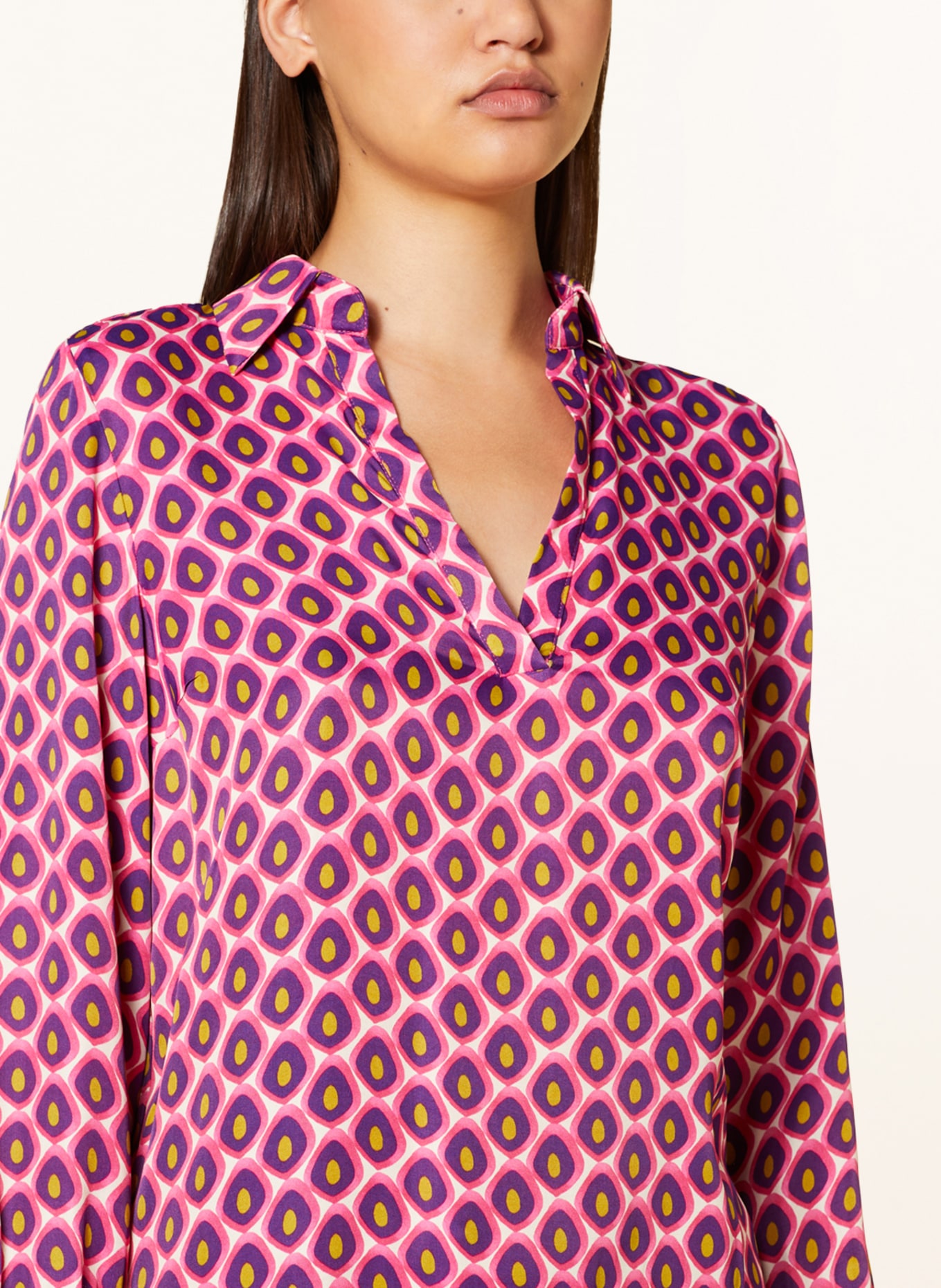 MORE & MORE Shirt blouse in satin, Color: WHITE/ DARK PURPLE/ PINK (Image 4)