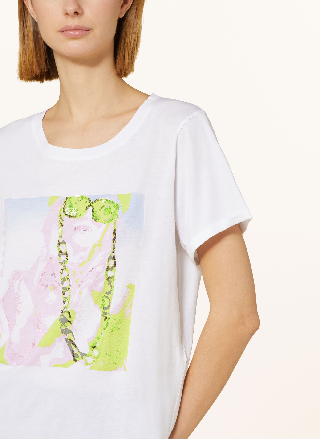 ULLI EHRLICH SPORTALM T-Shirt mit Pailletten, Farbe: WEISS (Bild 4)