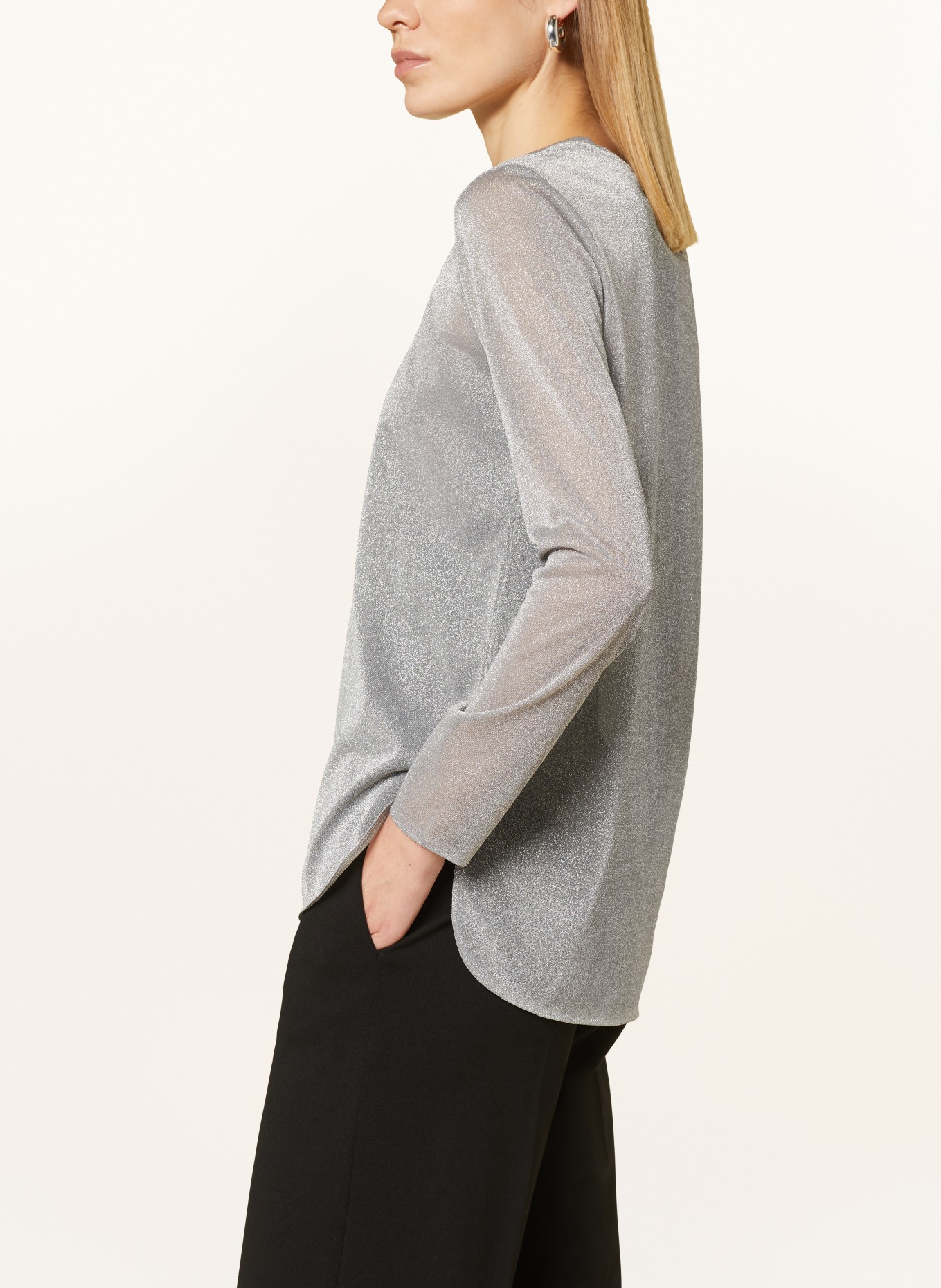 MaxMara LEISURE Long sleeve shirt ETRA with glitter thread, Color: SILVER (Image 4)