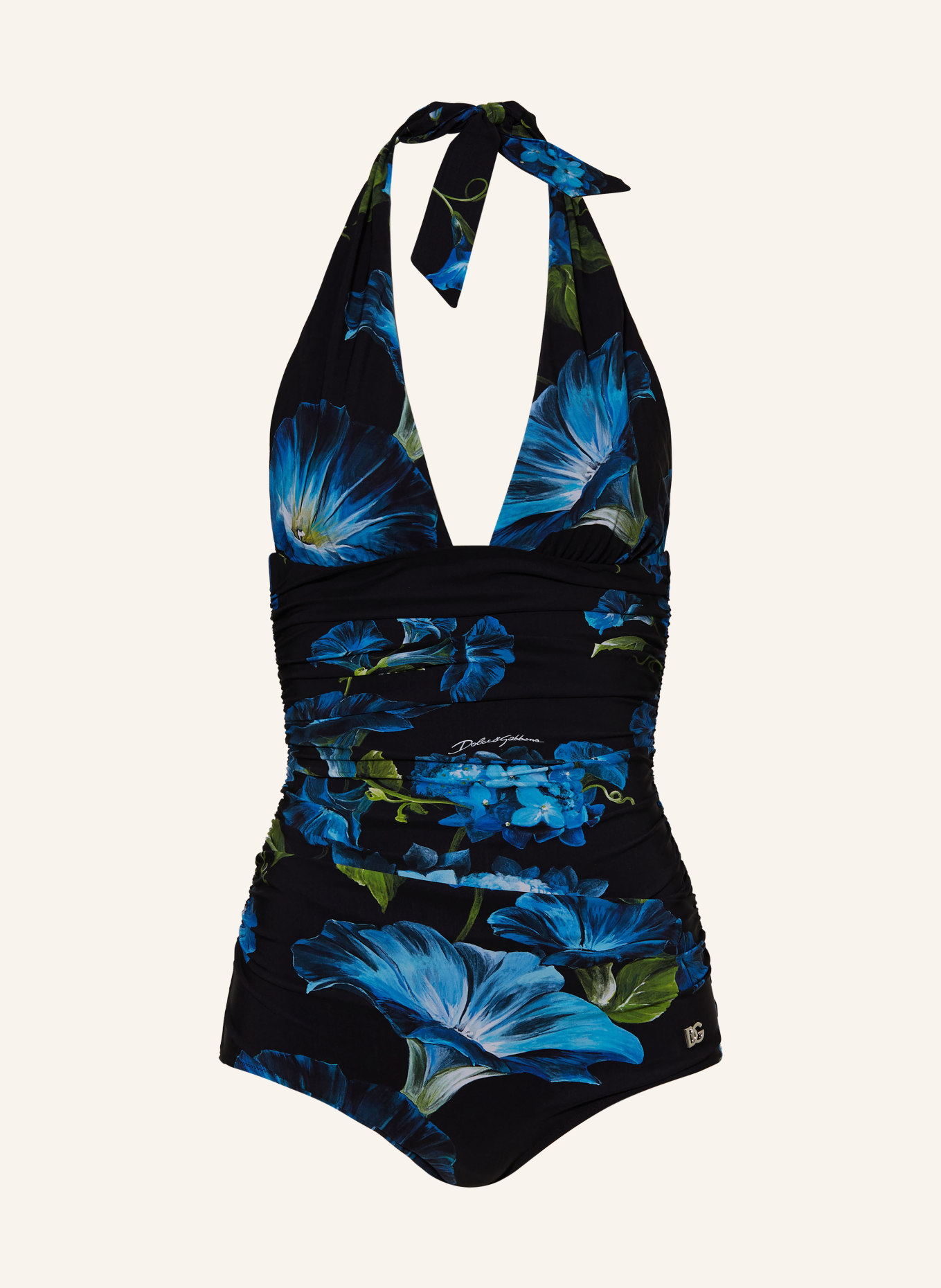 DOLCE & GABBANA Halter neck swimsuit CAMPANULE, Color: BLACK/ BLUE/ GREEN (Image 1)