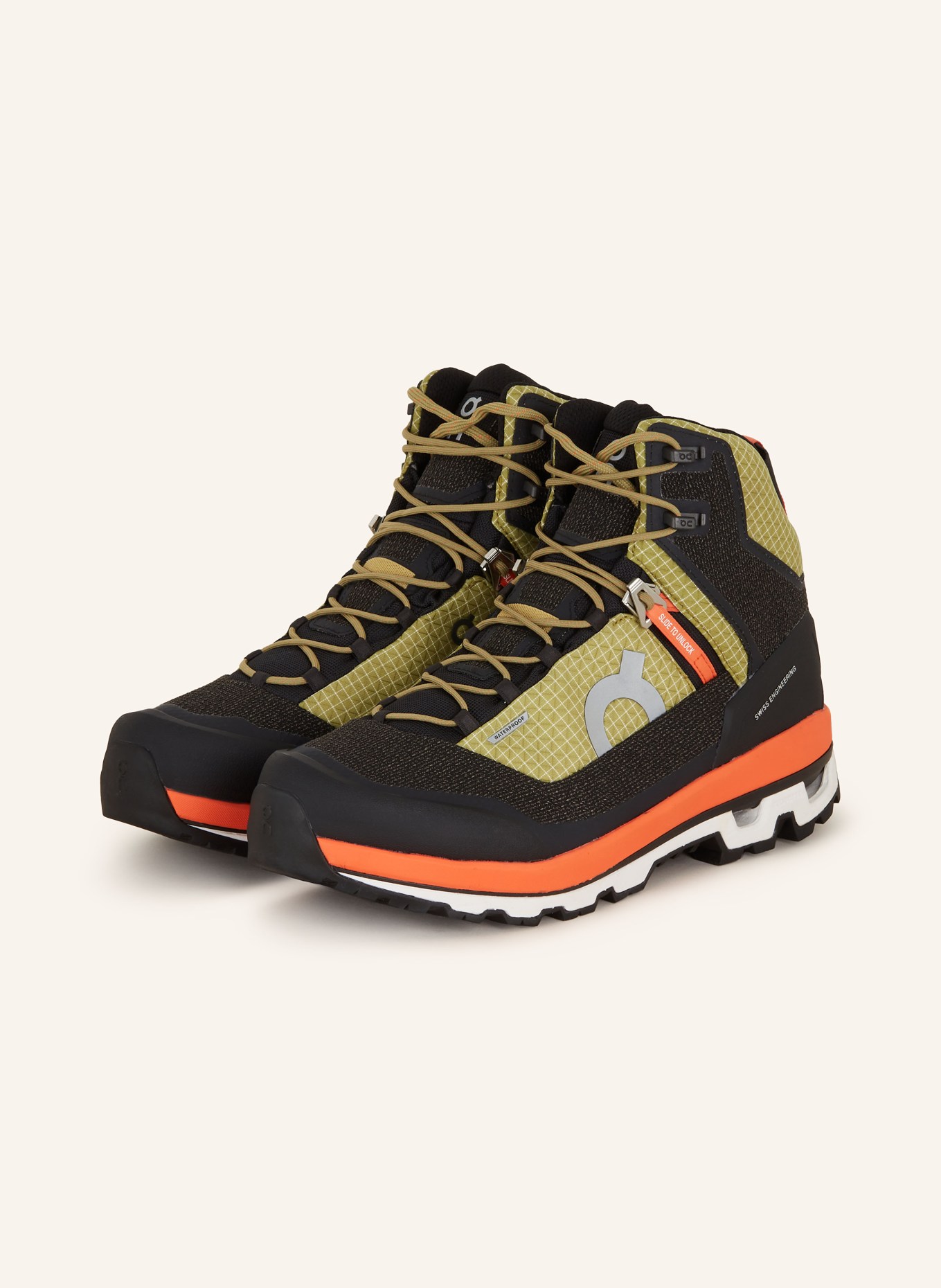 On Trekking shoes CLOUDALPINE WATERPROOF, Color: BLACK/ LIGHT GREEN/ ORANGE (Image 1)