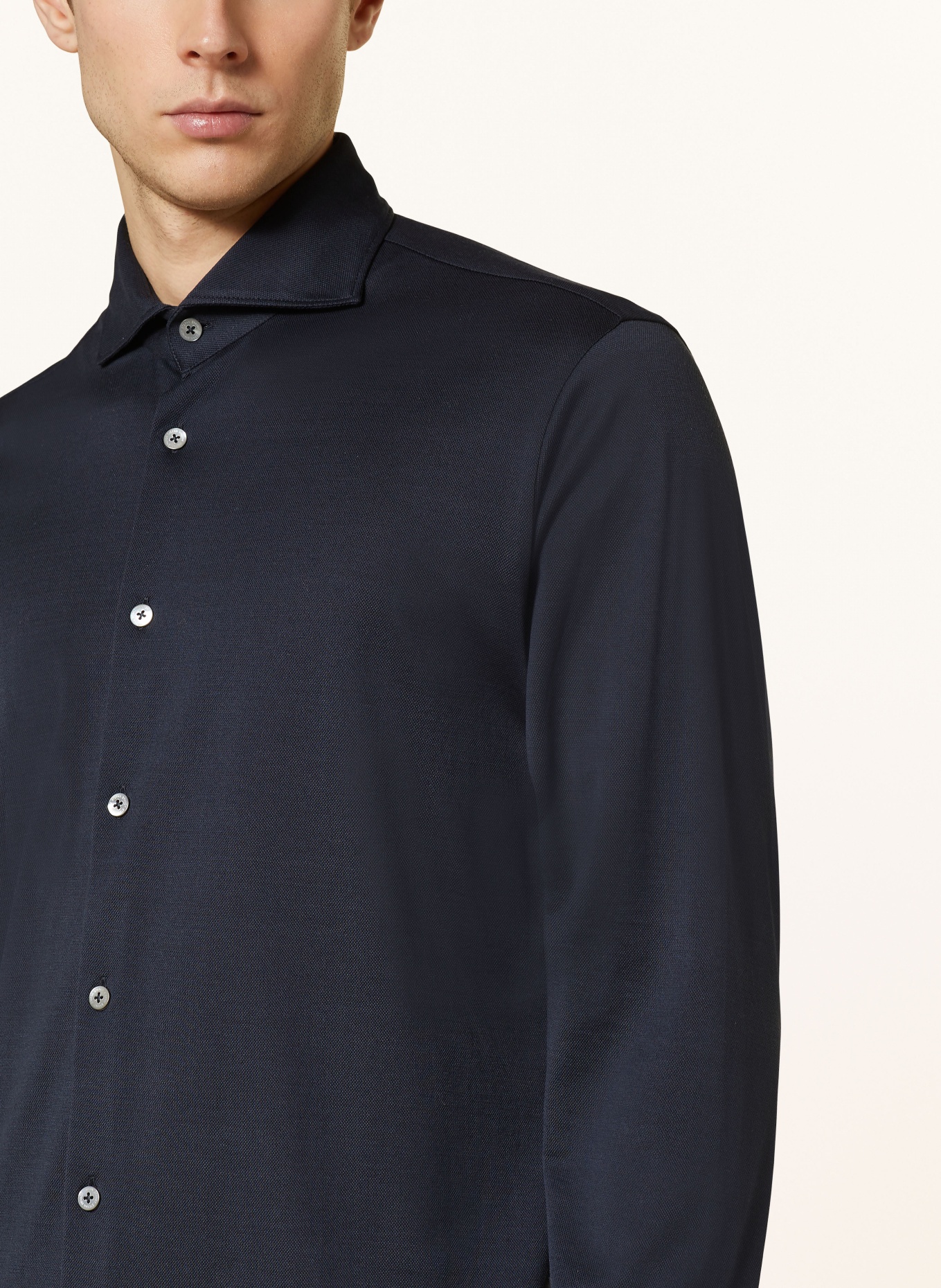 Stefan Brandt Piqué-Hemd Slim Fit: DUNKELBLAU