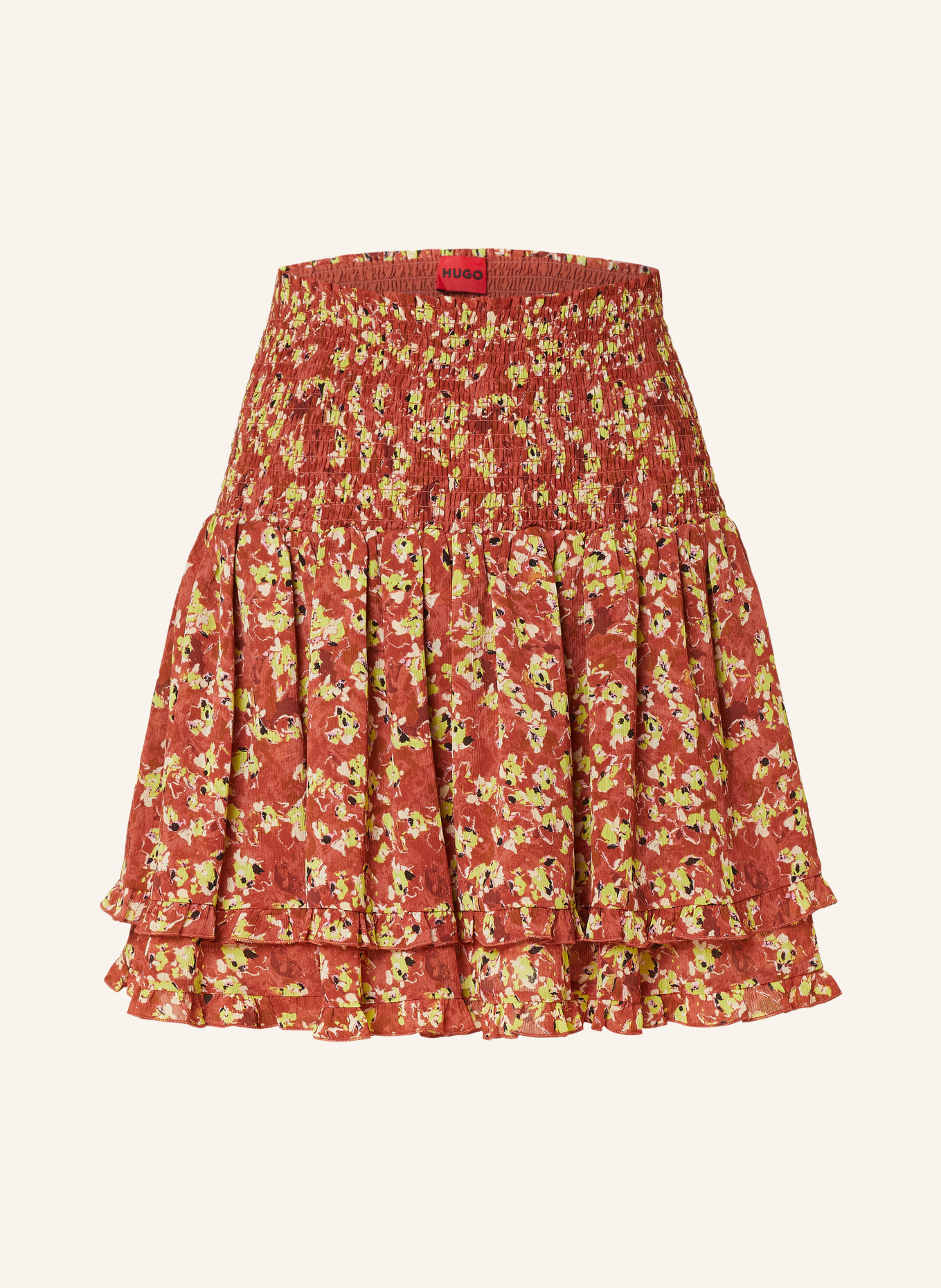 HUGO Skirt RIMILIA with ruffles, Color: RED/ NEON GREEN/ BROWN (Image 1)