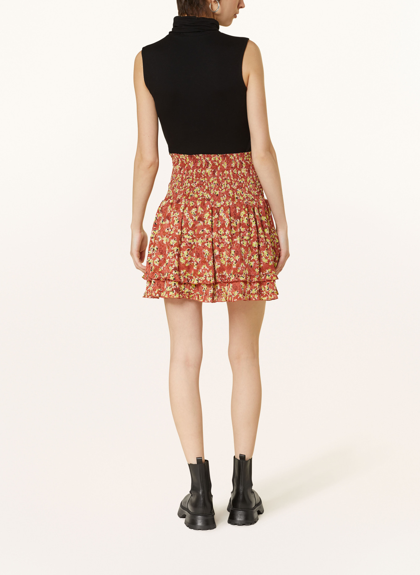 HUGO Skirt RIMILIA with ruffles, Color: RED/ NEON GREEN/ BROWN (Image 3)
