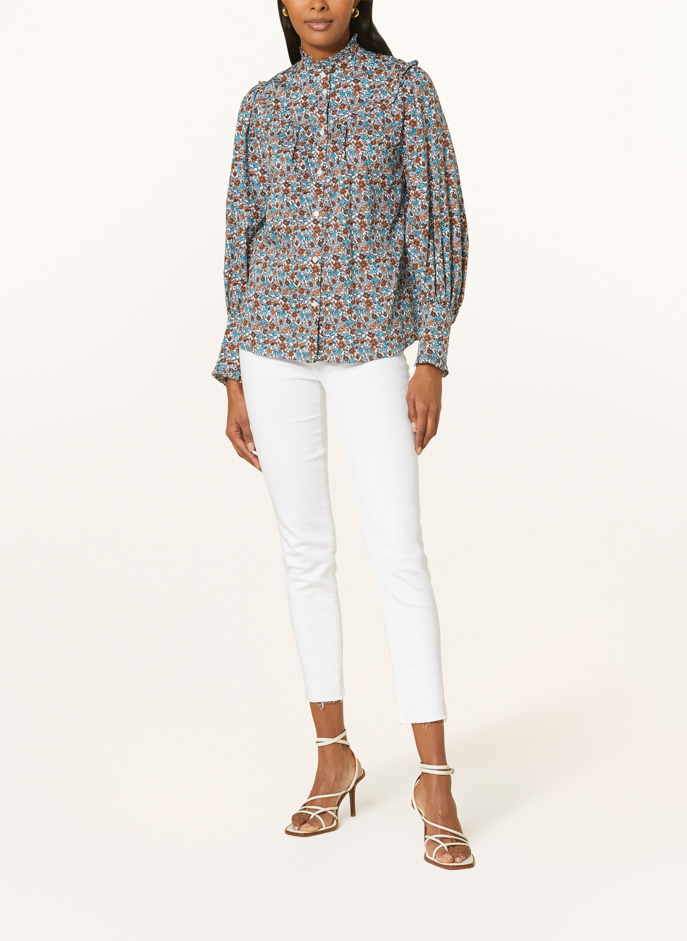 WEEKEND MaxMara Blouse MOLO with ruffles, Color: WHITE/ BLUE/ BROWN (Image 2)