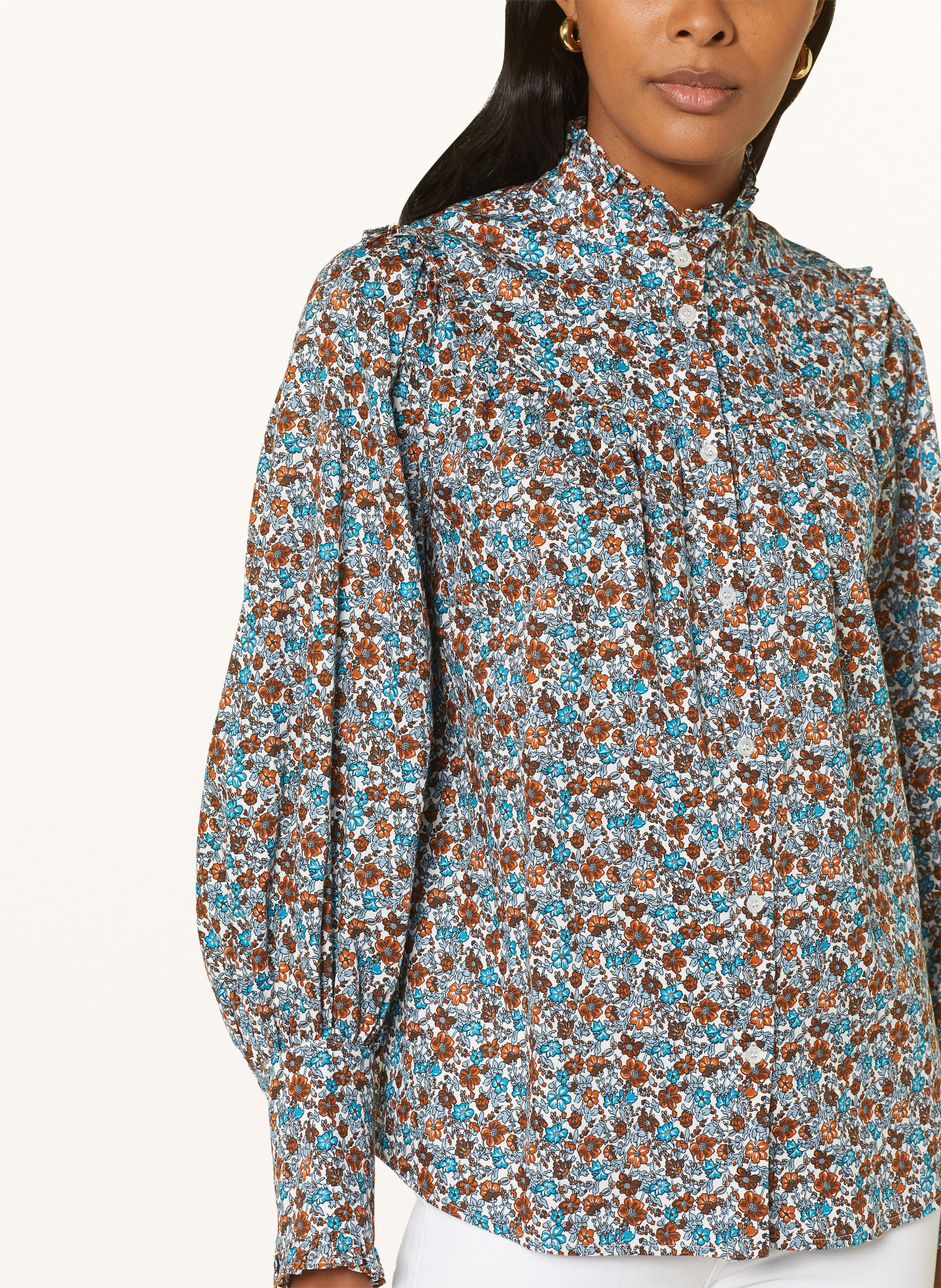 WEEKEND MaxMara Bluse MOLO mit Rüschen, Farbe: WEISS/ BLAU/ BRAUN (Bild 4)