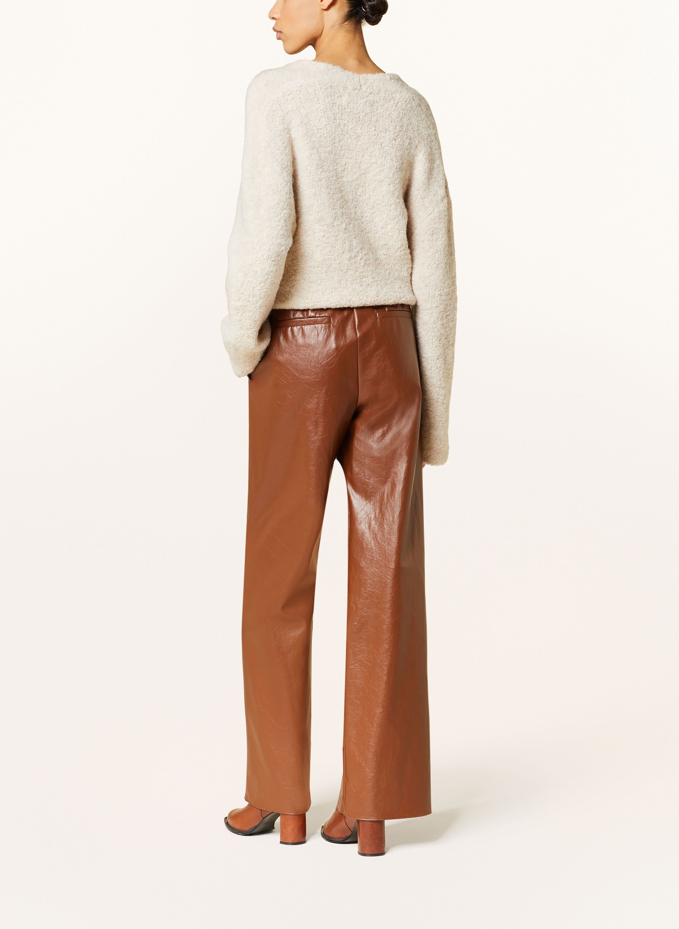 WEEKEND MaxMara Spodnie marlena BREZZA z imitacji skóry, Kolor: BRĄZOWY (Obrazek 3)