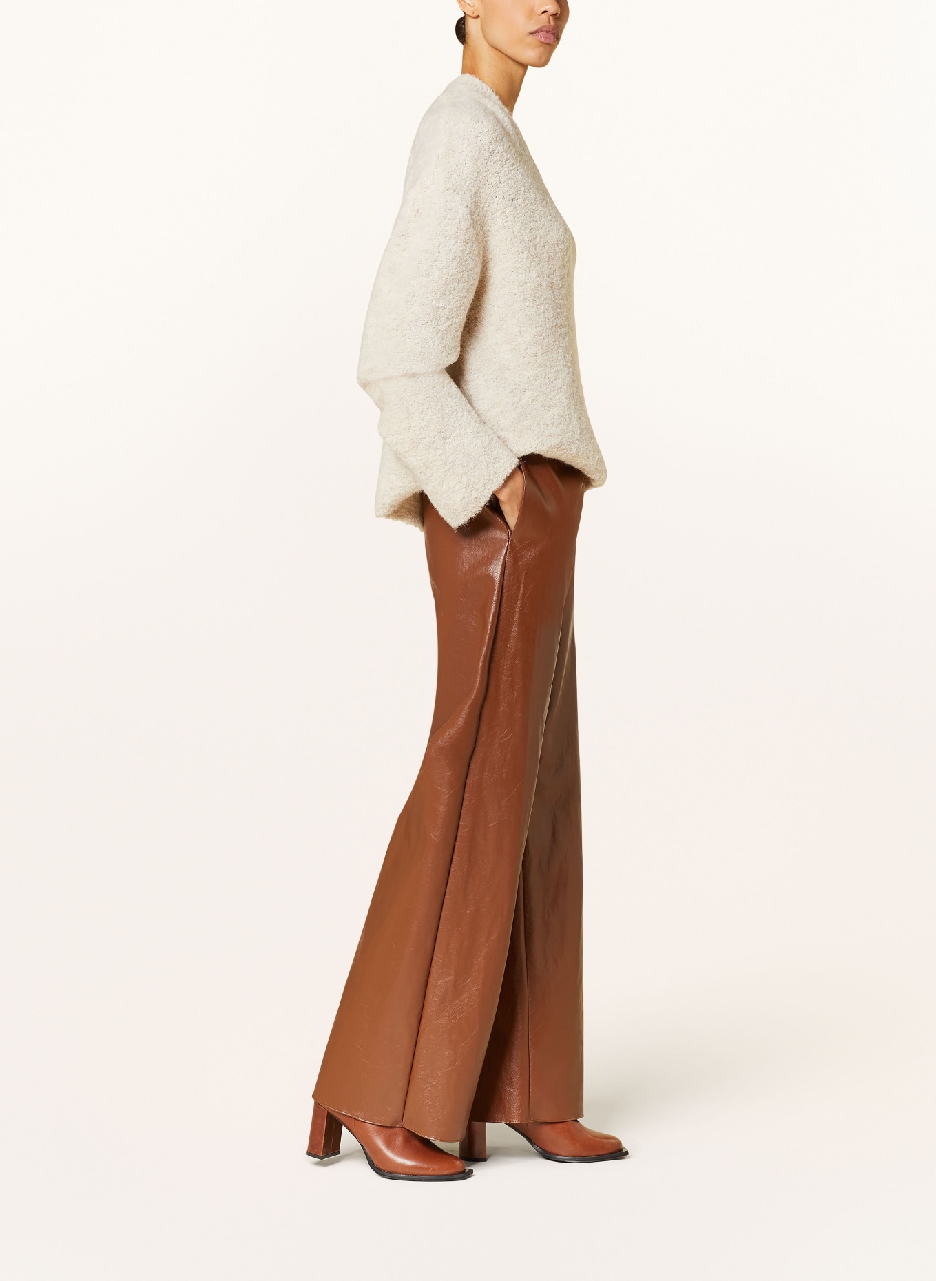 WEEKEND MaxMara Spodnie marlena BREZZA z imitacji skóry, Kolor: BRĄZOWY (Obrazek 4)