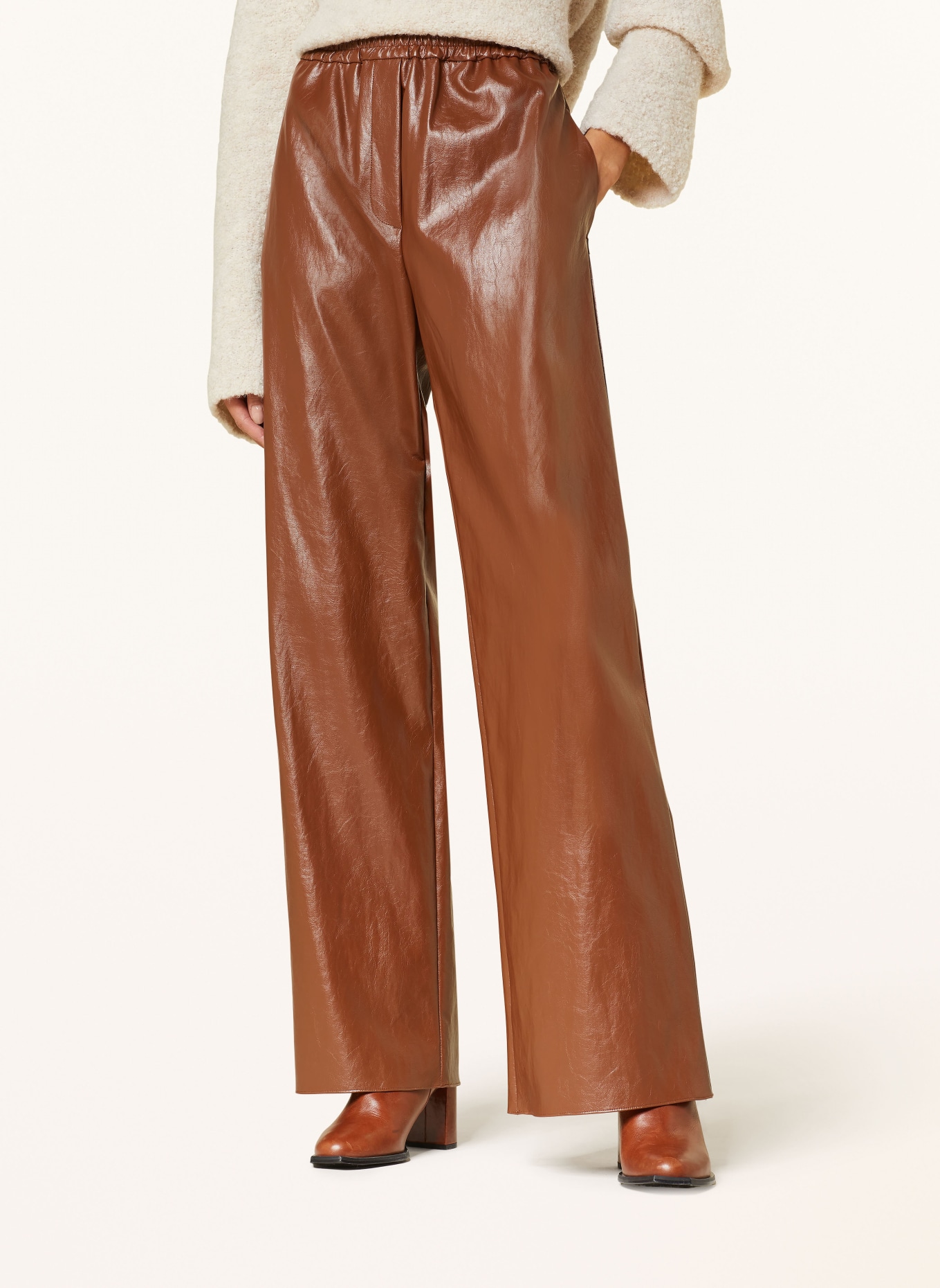 WEEKEND MaxMara Marlene kalhoty BREZZA v koženém vzhledu, Barva: HNĚDÁ (Obrázek 5)