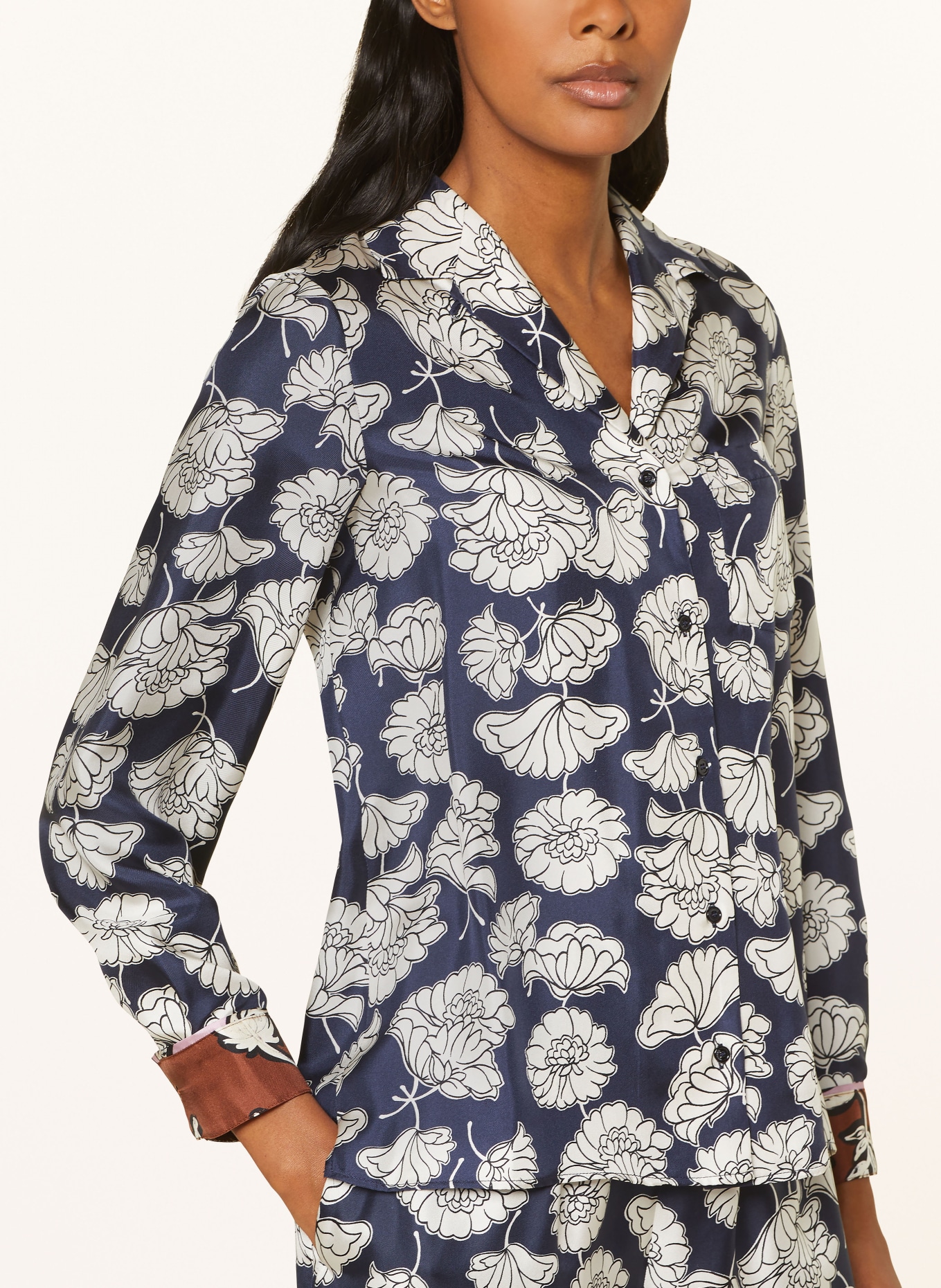 WEEKEND MaxMara Silk blouse PALLA, Color: DARK BLUE/ WHITE/ BROWN (Image 4)