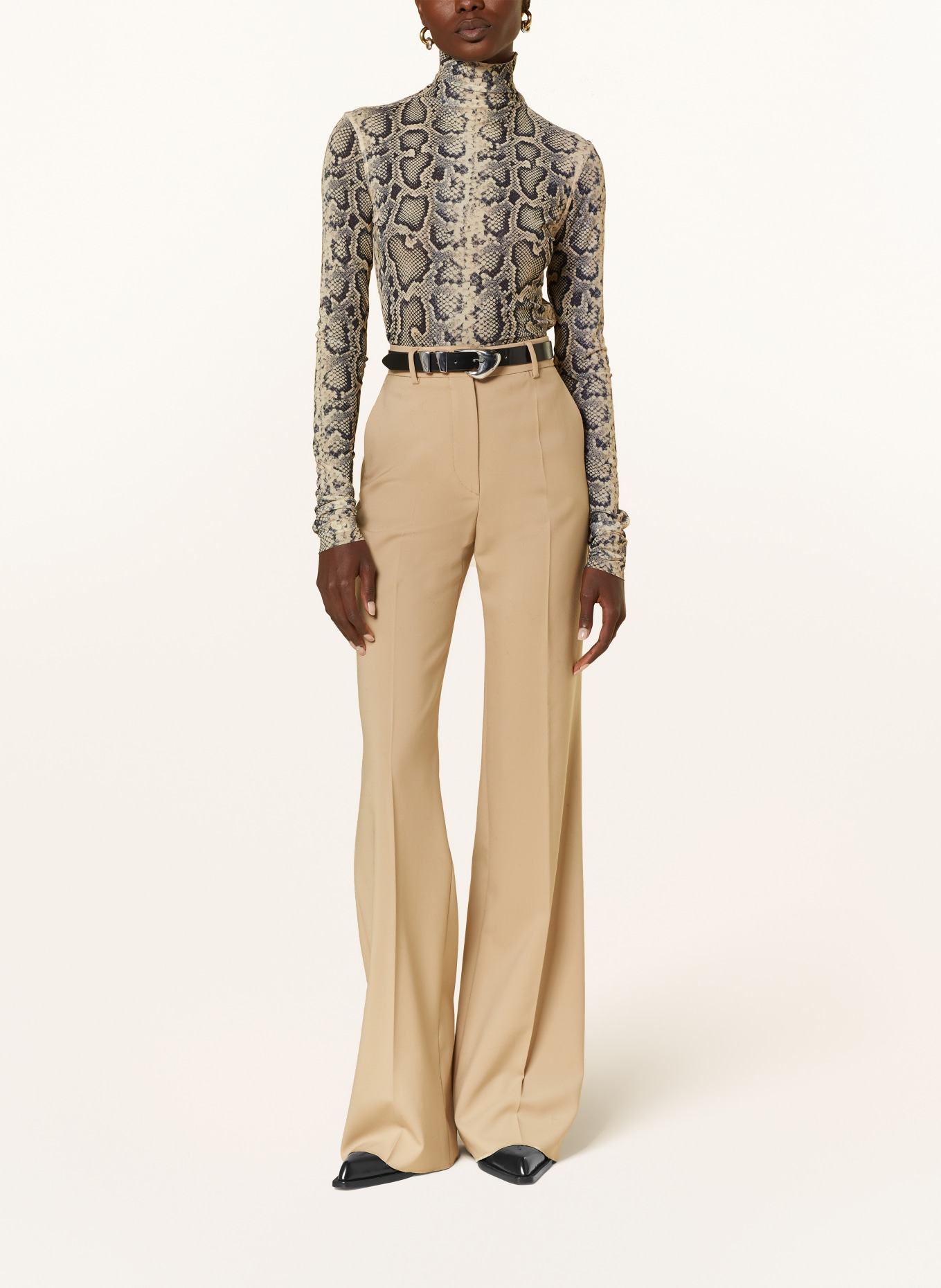 SPORTMAX Long sleeve shirt PROTEO made of mesh, Color: BEIGE/ BLACK (Image 2)