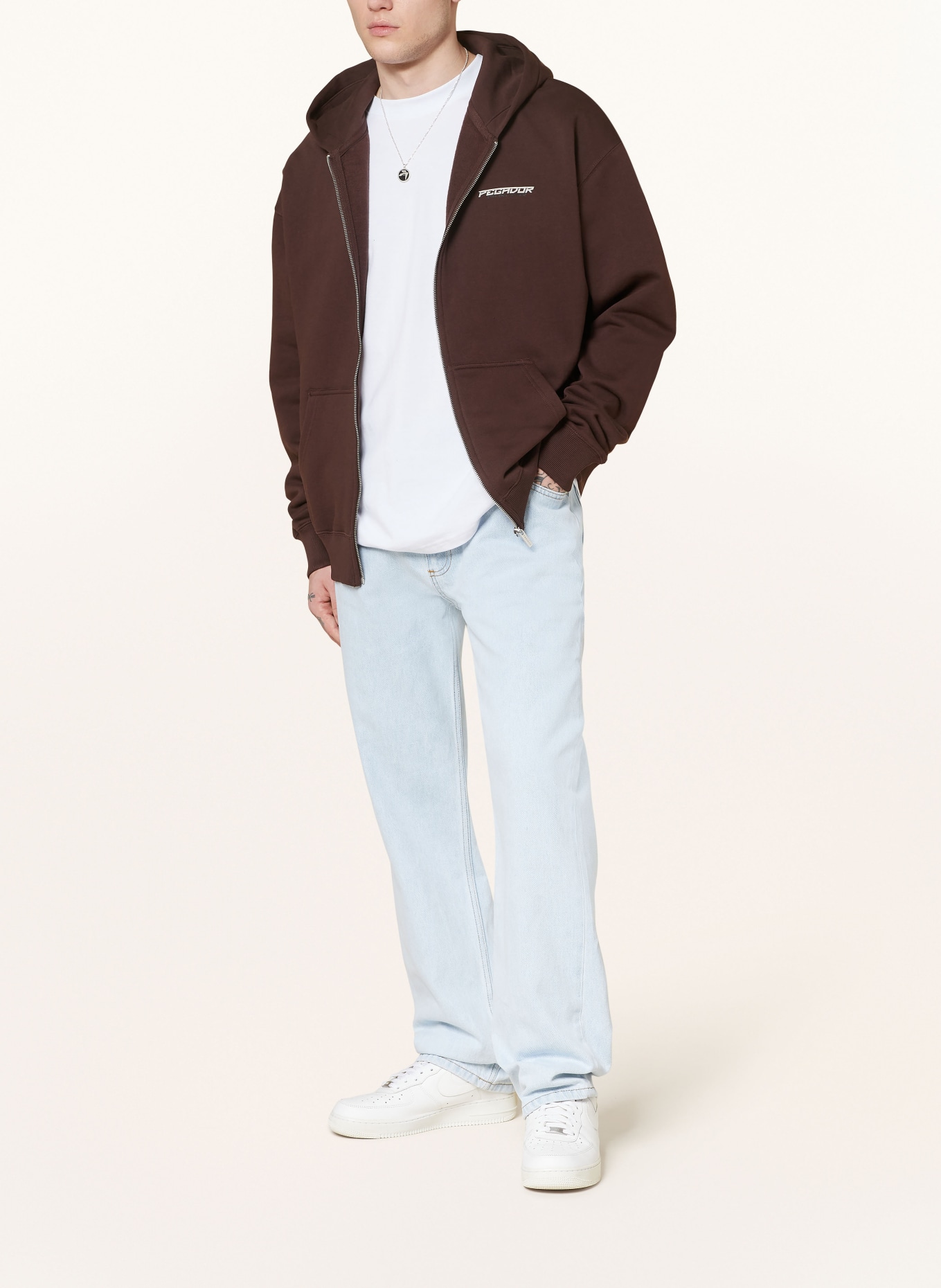 PEGADOR Oversized sweat jacket FENTON, Color: DARK BROWN/ LIGHT GRAY/ BLACK (Image 3)