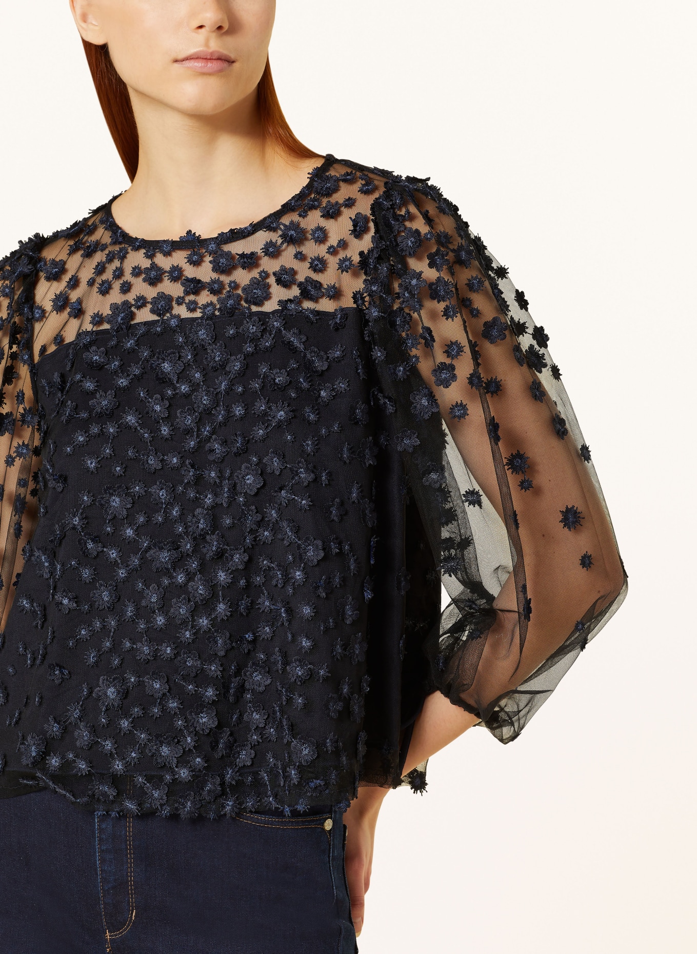 RIANI Shirt blouse with mesh, Color: DARK BLUE (Image 4)