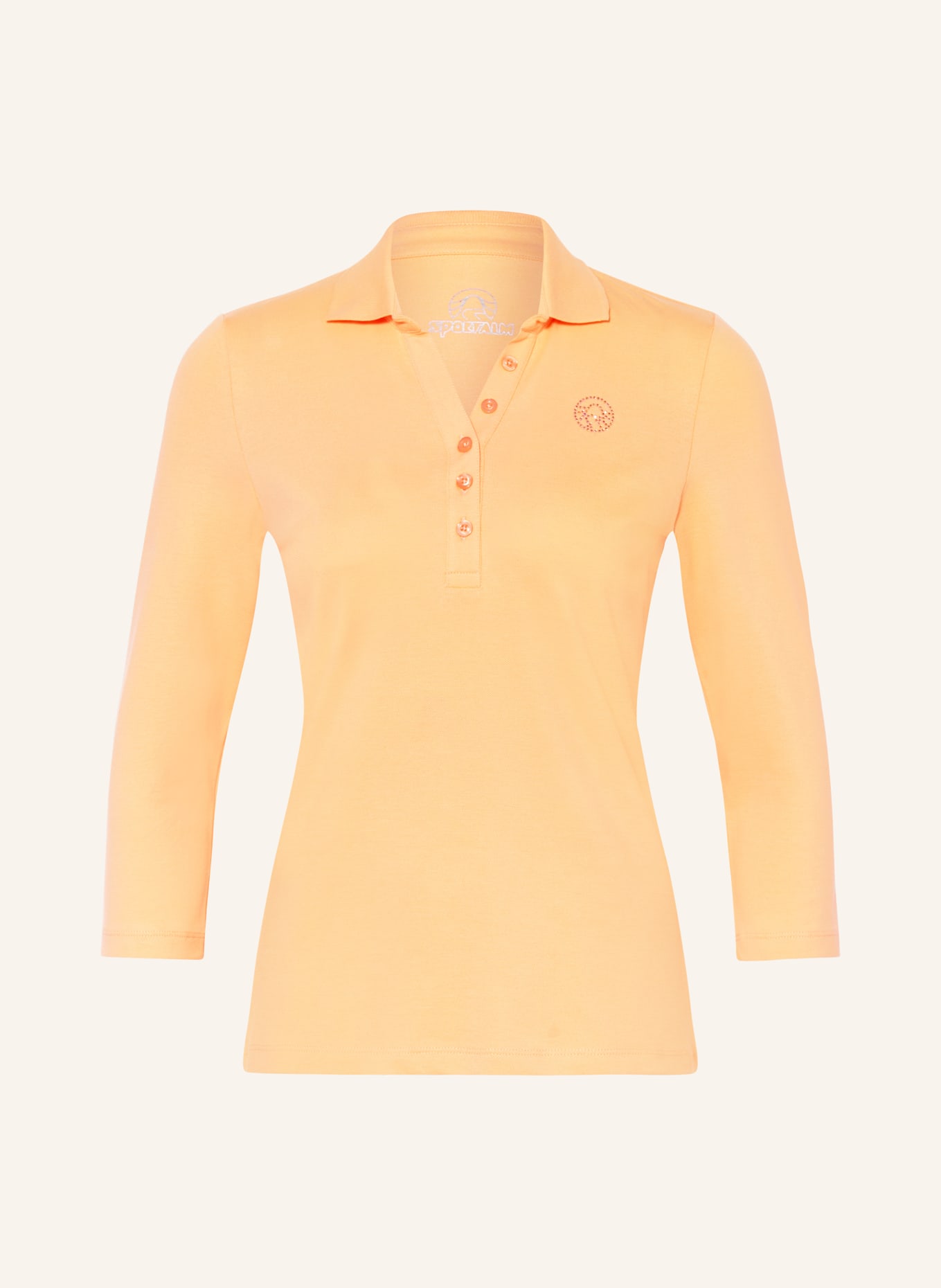 SPORTALM Piqué polo shirt with 3/4 sleeves and decorative gems, Color: ORANGE (Image 1)