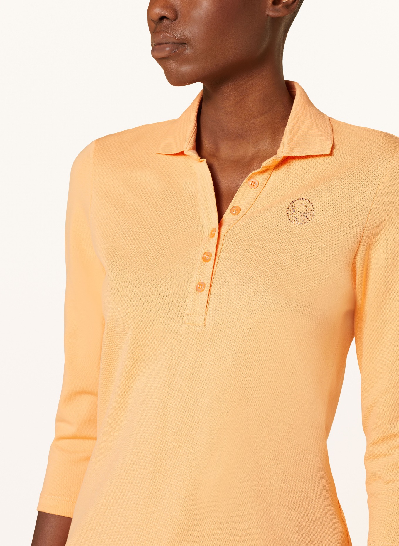 SPORTALM Piqué polo shirt with 3/4 sleeves and decorative gems, Color: ORANGE (Image 4)