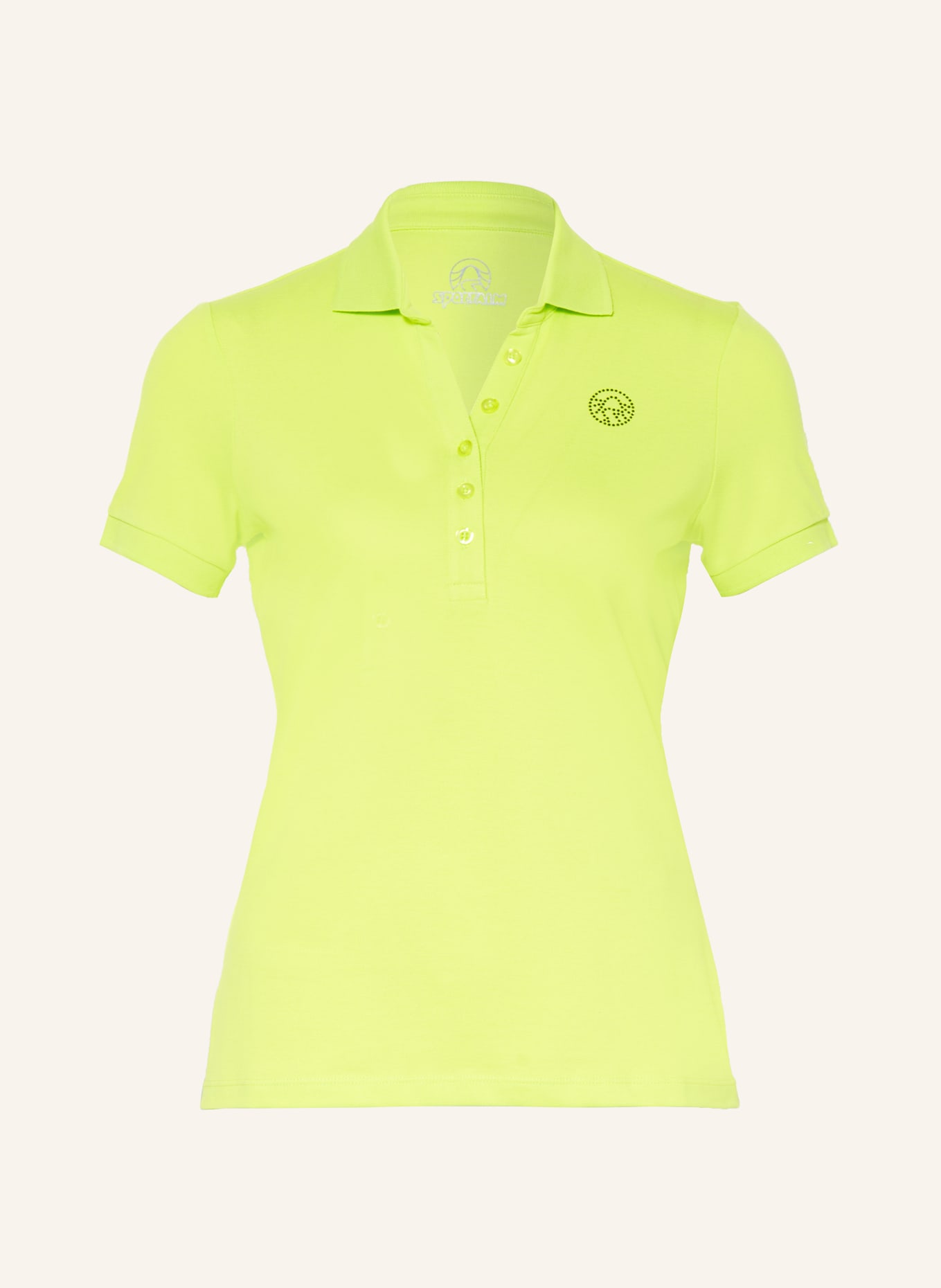 SPORTALM Piqué polo shirt with decorative gems, Color: NEON GREEN (Image 1)