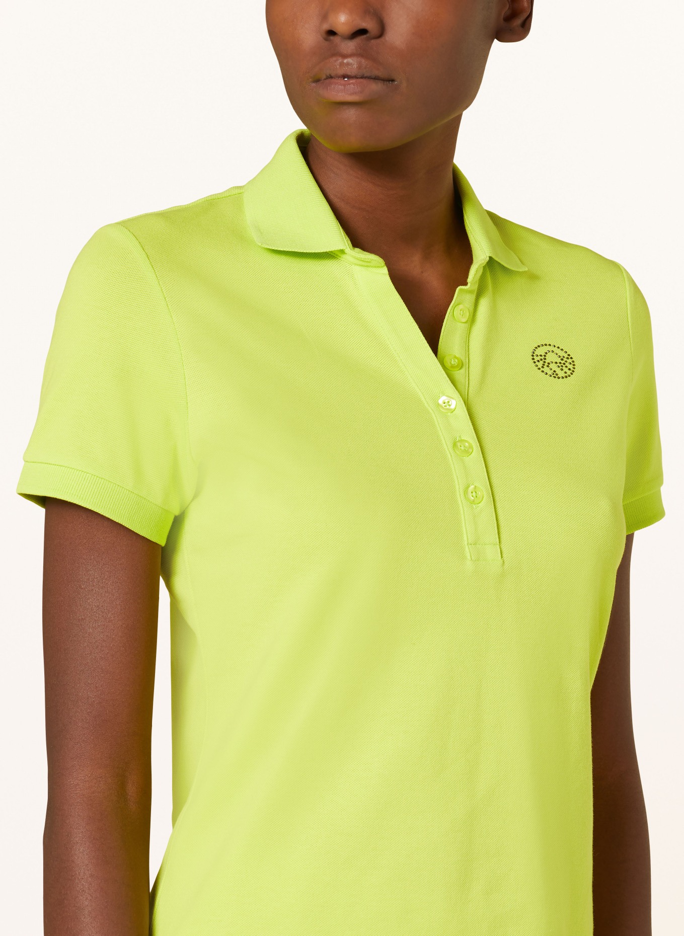 SPORTALM Piqué polo shirt with decorative gems, Color: NEON GREEN (Image 4)
