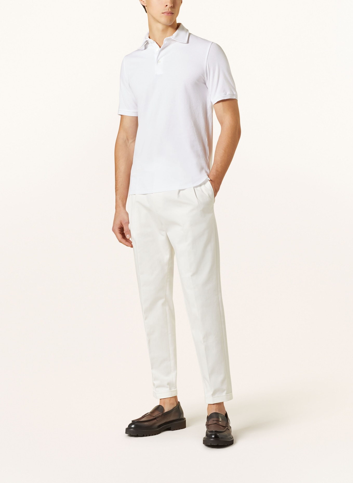 FEDELI Piqué polo shirt extra slim fit, Color: WHITE (Image 2)