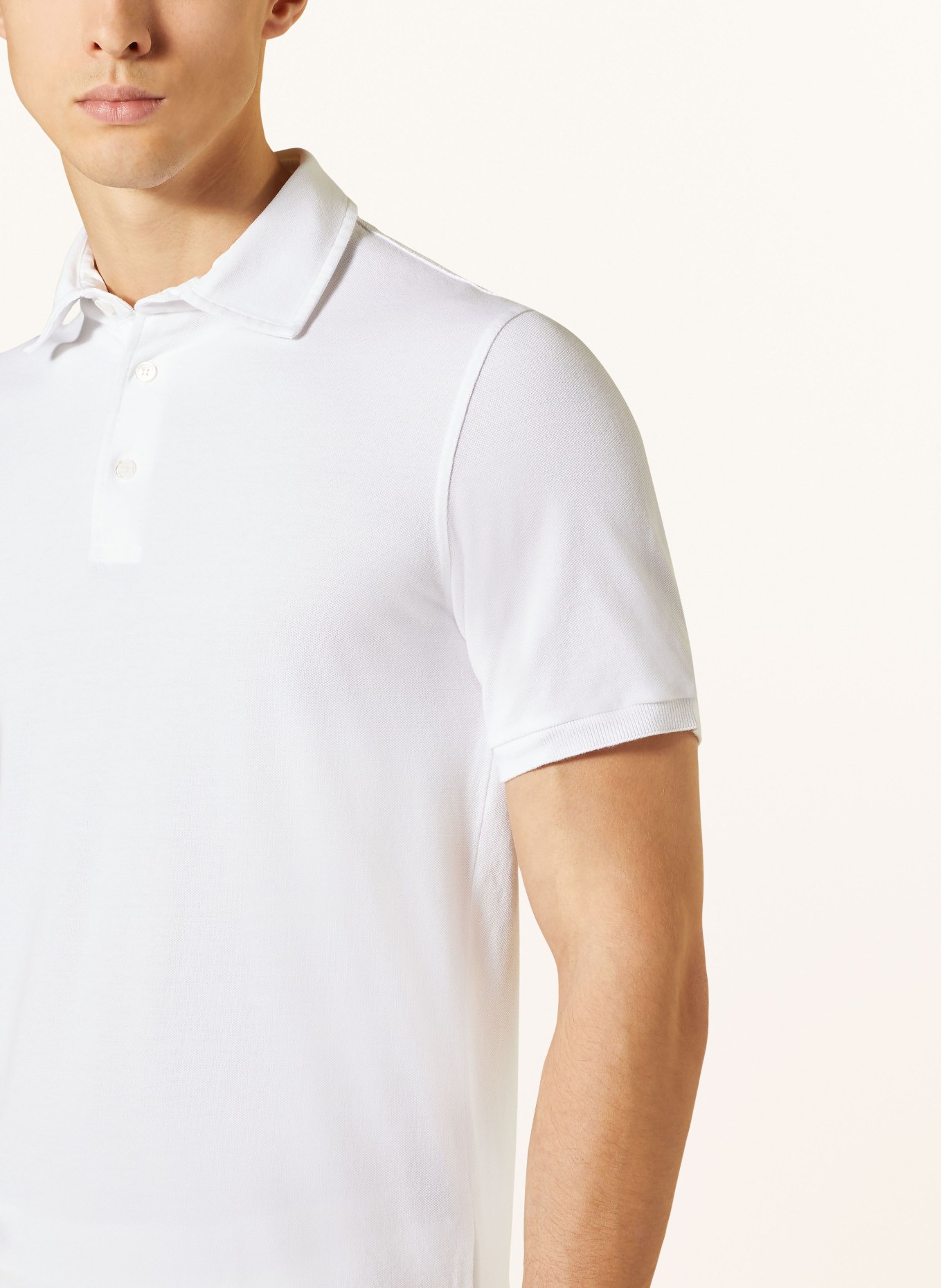 FEDELI Piqué polo shirt extra slim fit, Color: WHITE (Image 4)
