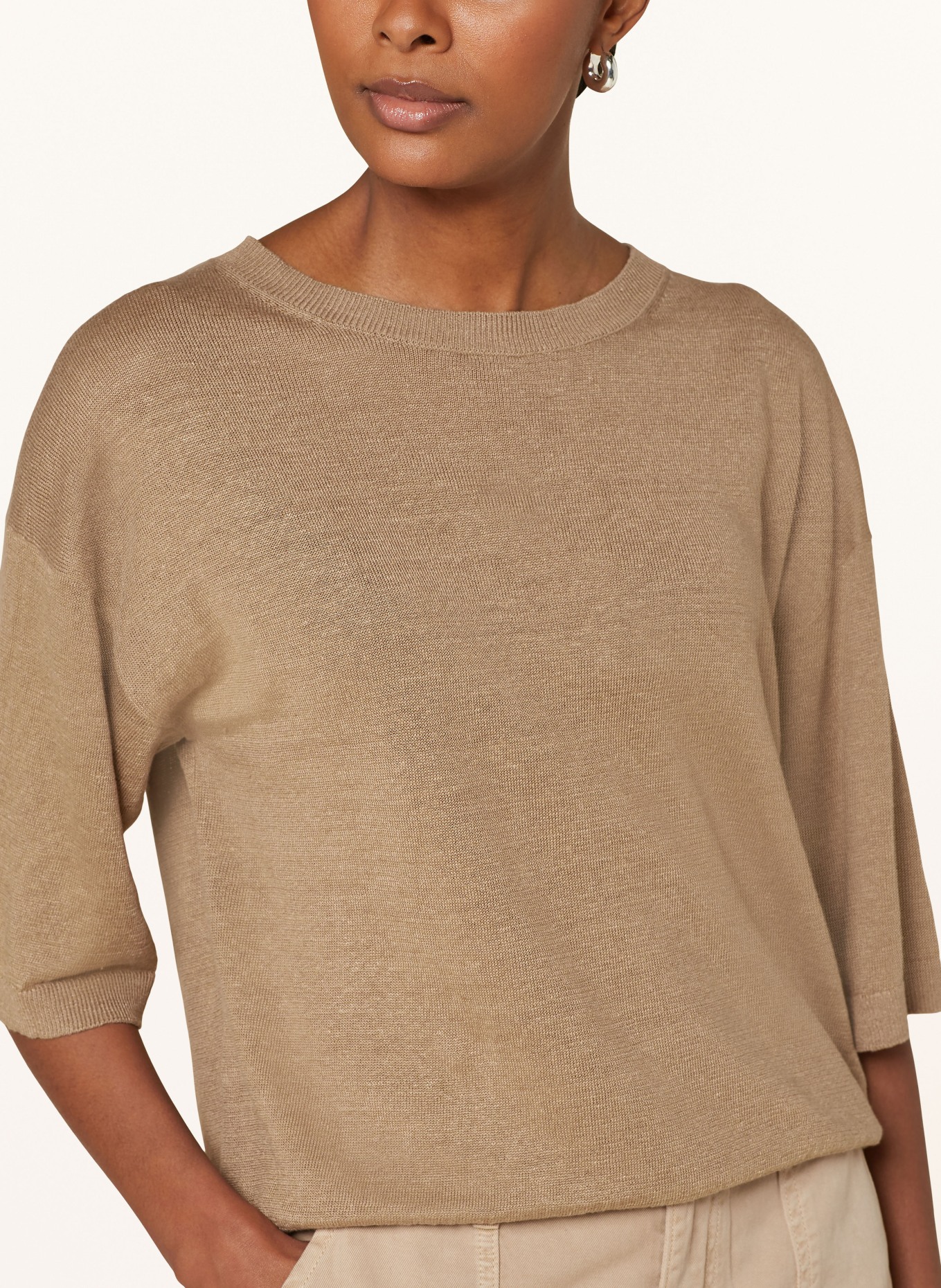 darling harbour Strickshirt aus Leinen mit 3/4-Arm, Farbe: TAUPE (Bild 4)