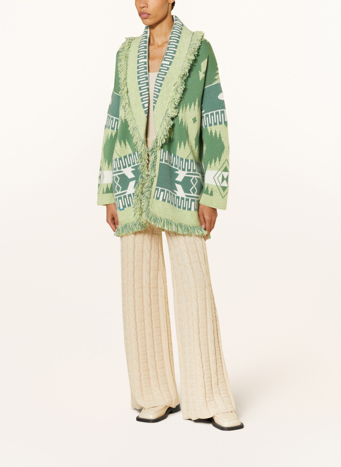ALANUi Knit cardigan ICON made of cashmere, Color: GREEN/ LIGHT GREEN/ WHITE (Image 2)