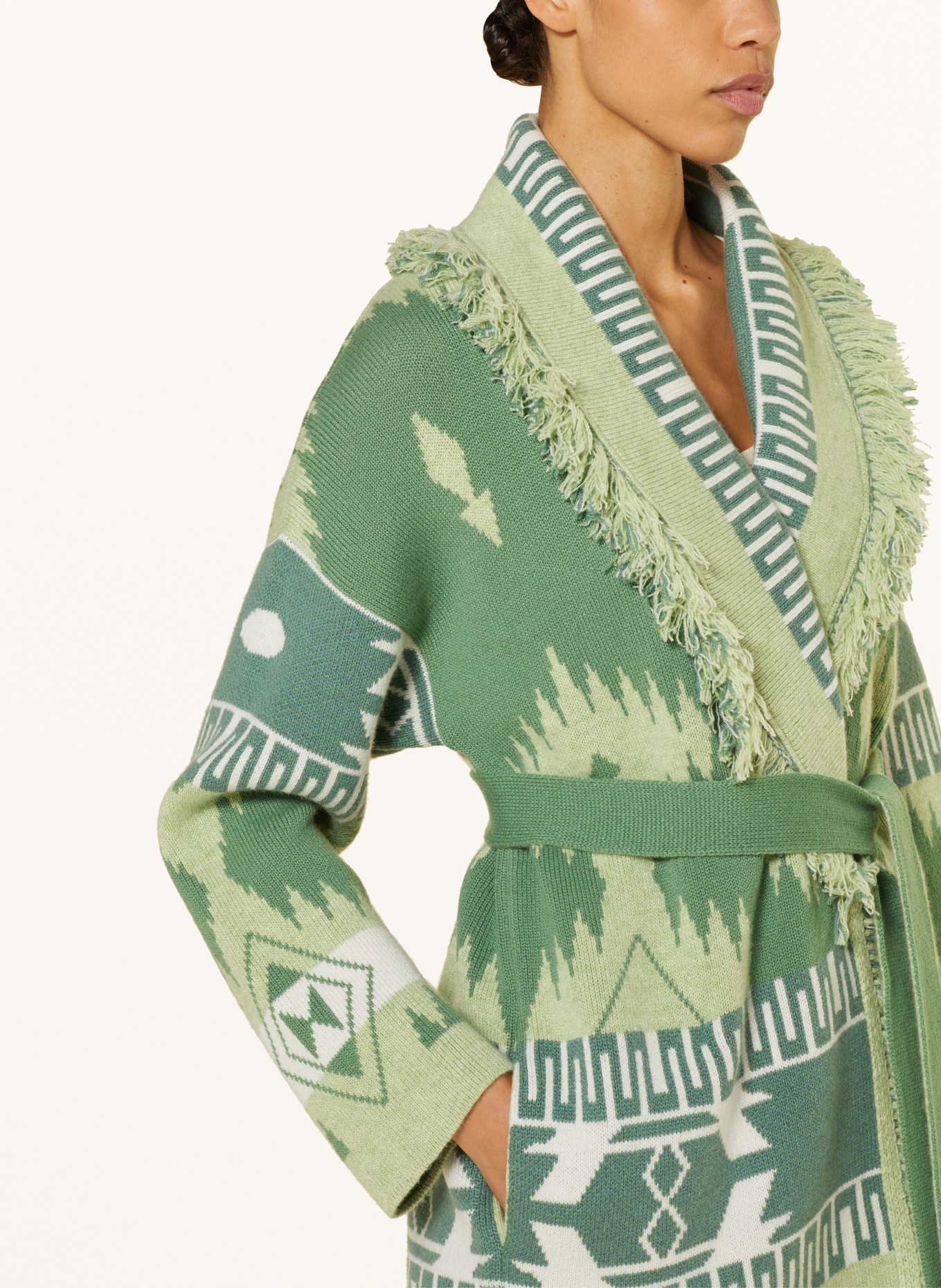 ALANUi Knit cardigan ICON made of cashmere, Color: GREEN/ LIGHT GREEN/ WHITE (Image 4)