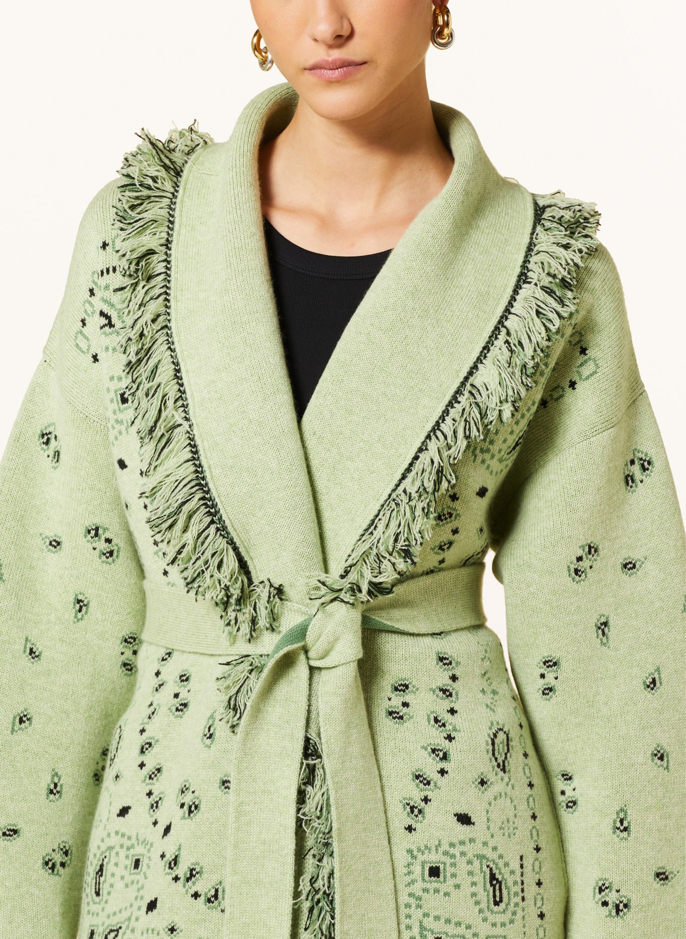 ALANUi Knit cardigan BANDANA made of cashmere, Color: LIGHT GREEN/ BLACK/ OLIVE (Image 4)