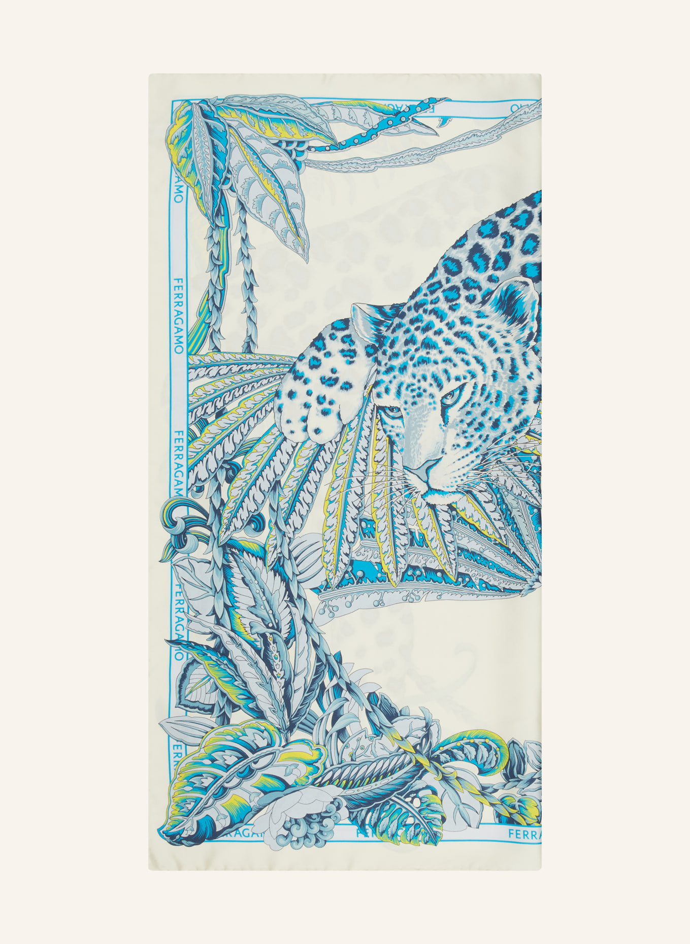 FERRAGAMO Silk scarf TOGONEW, Color: ECRU/ BLUE (Image 1)