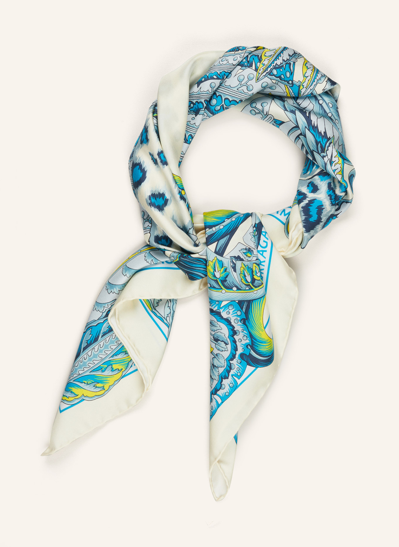 FERRAGAMO Silk scarf TOGONEW, Color: ECRU/ BLUE (Image 2)