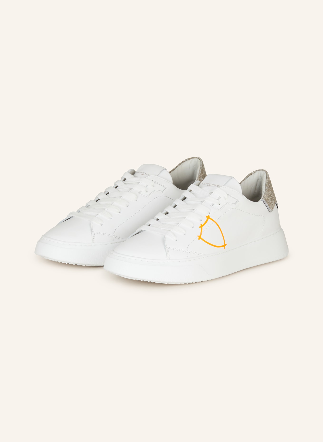 PHILIPPE MODEL Sneakers TEMPLE LOW, Color: WHITE/ NEON ORANGE/ GRAY (Image 1)