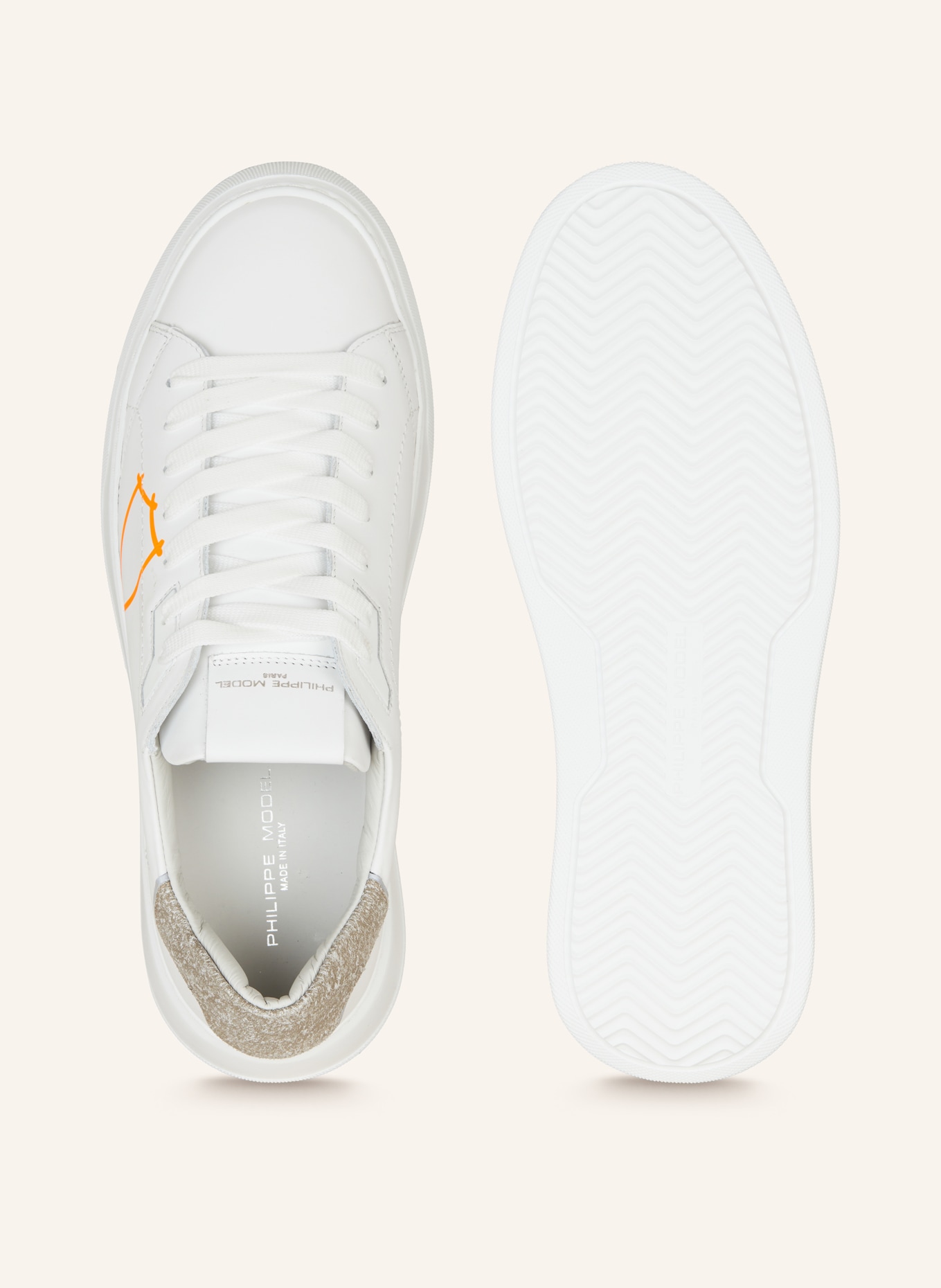 PHILIPPE MODEL Sneakers TEMPLE LOW, Color: WHITE/ NEON ORANGE/ GRAY (Image 5)