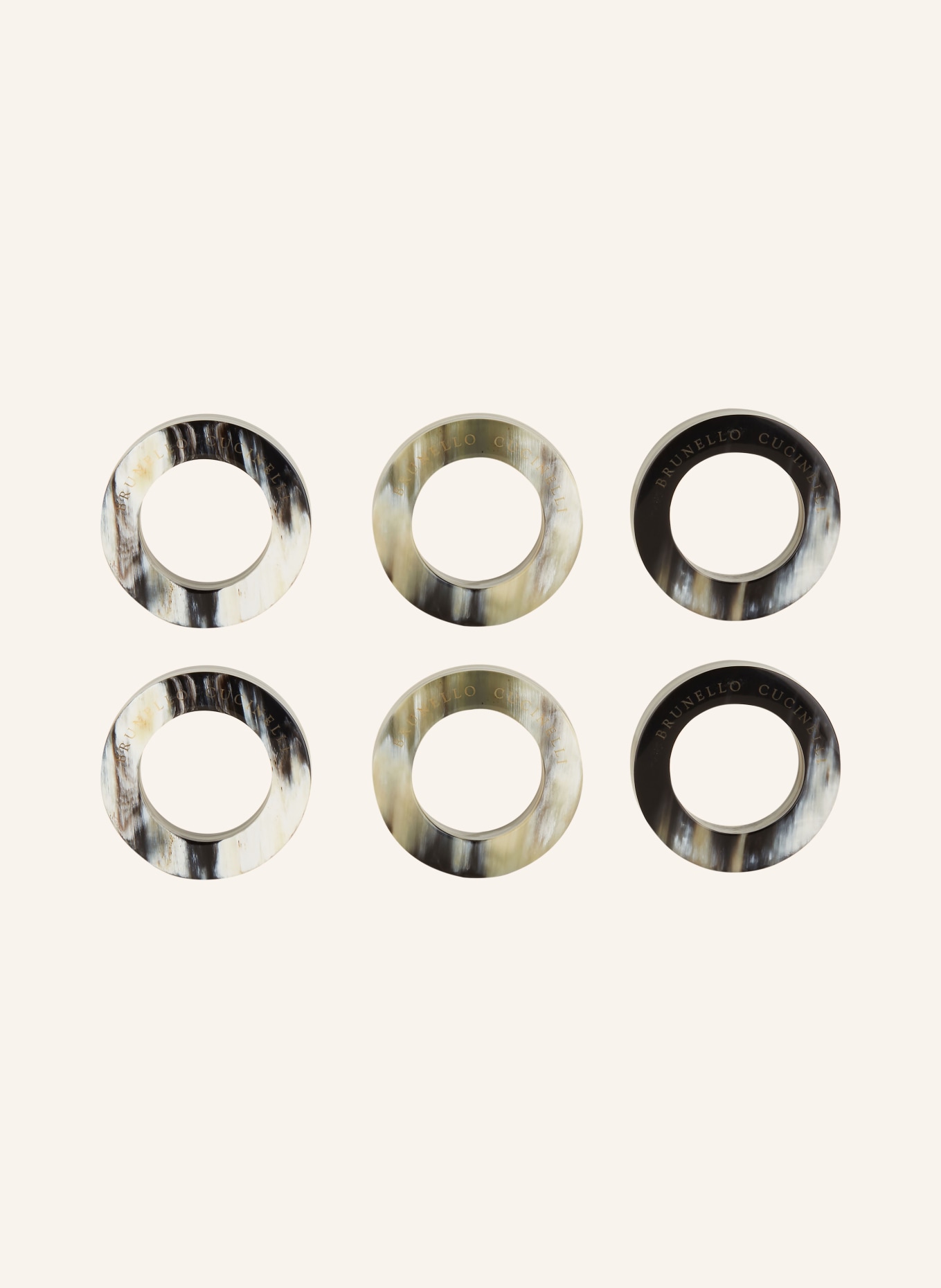 BRUNELLO CUCINELLI Set of 6 Napkin Rings, Color: WHITE/ BLACK/ BROWN (Image 1)