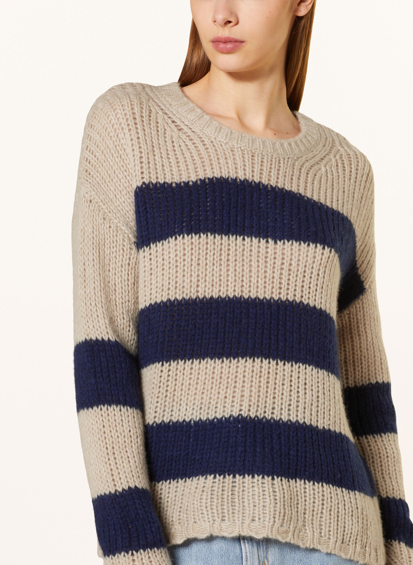 lilienfels Sweater with cashmere, Color: BEIGE/ DARK BLUE (Image 4)