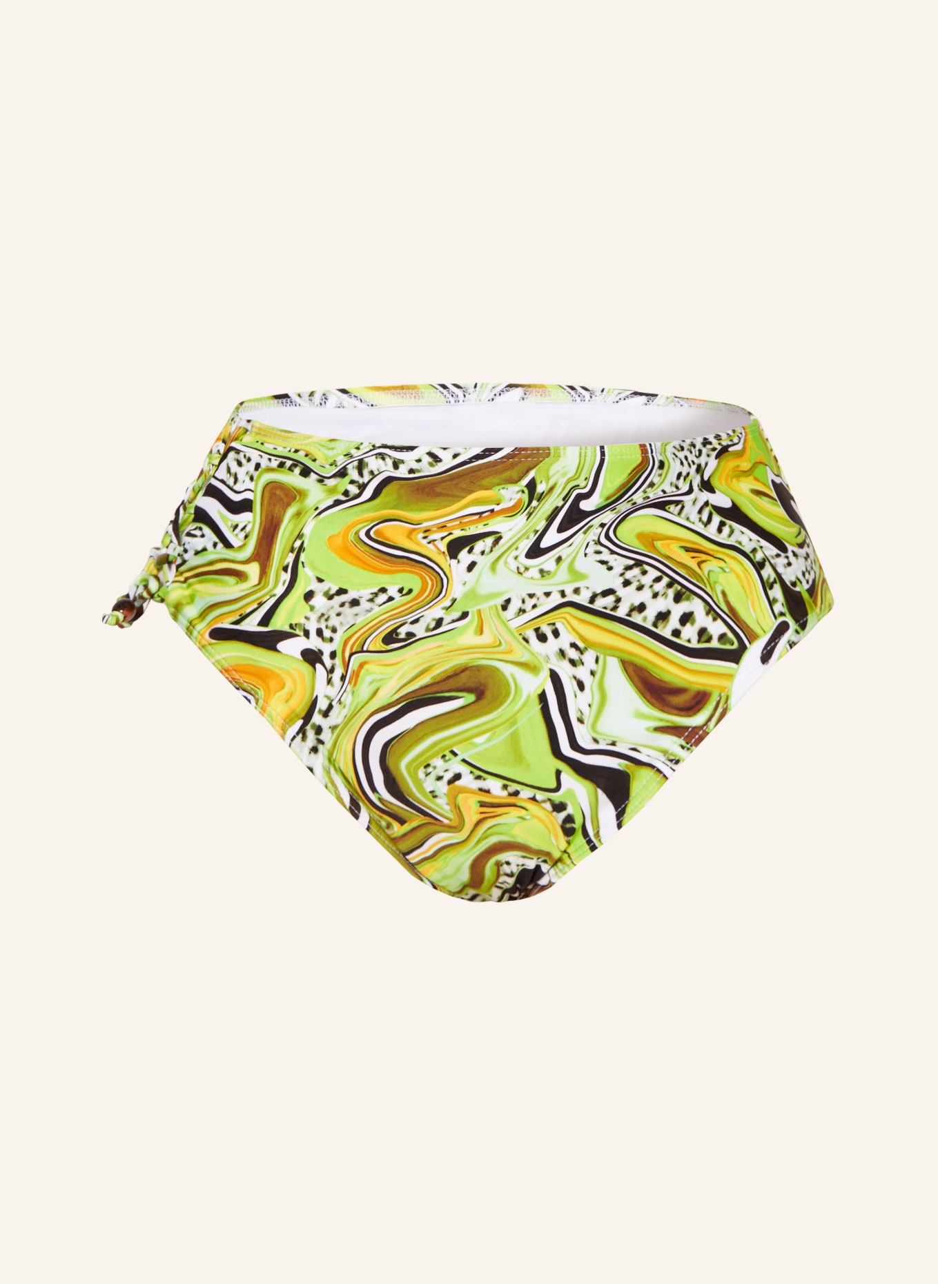 PrimaDonna High-waist bikini bottoms JAGUARAU with decorative beads, Color: LIGHT GREEN/ DARK BROWN/ ORANGE (Image 1)