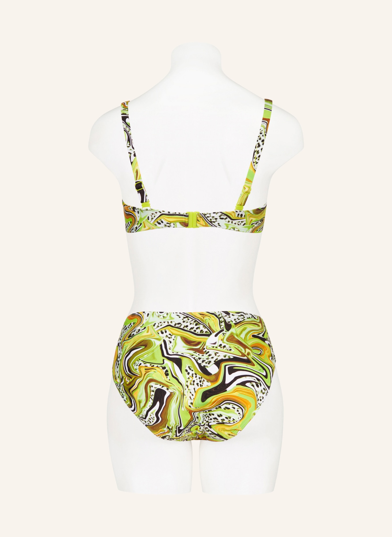 PrimaDonna High-waist bikini bottoms JAGUARAU with decorative beads, Color: LIGHT GREEN/ DARK BROWN/ ORANGE (Image 3)