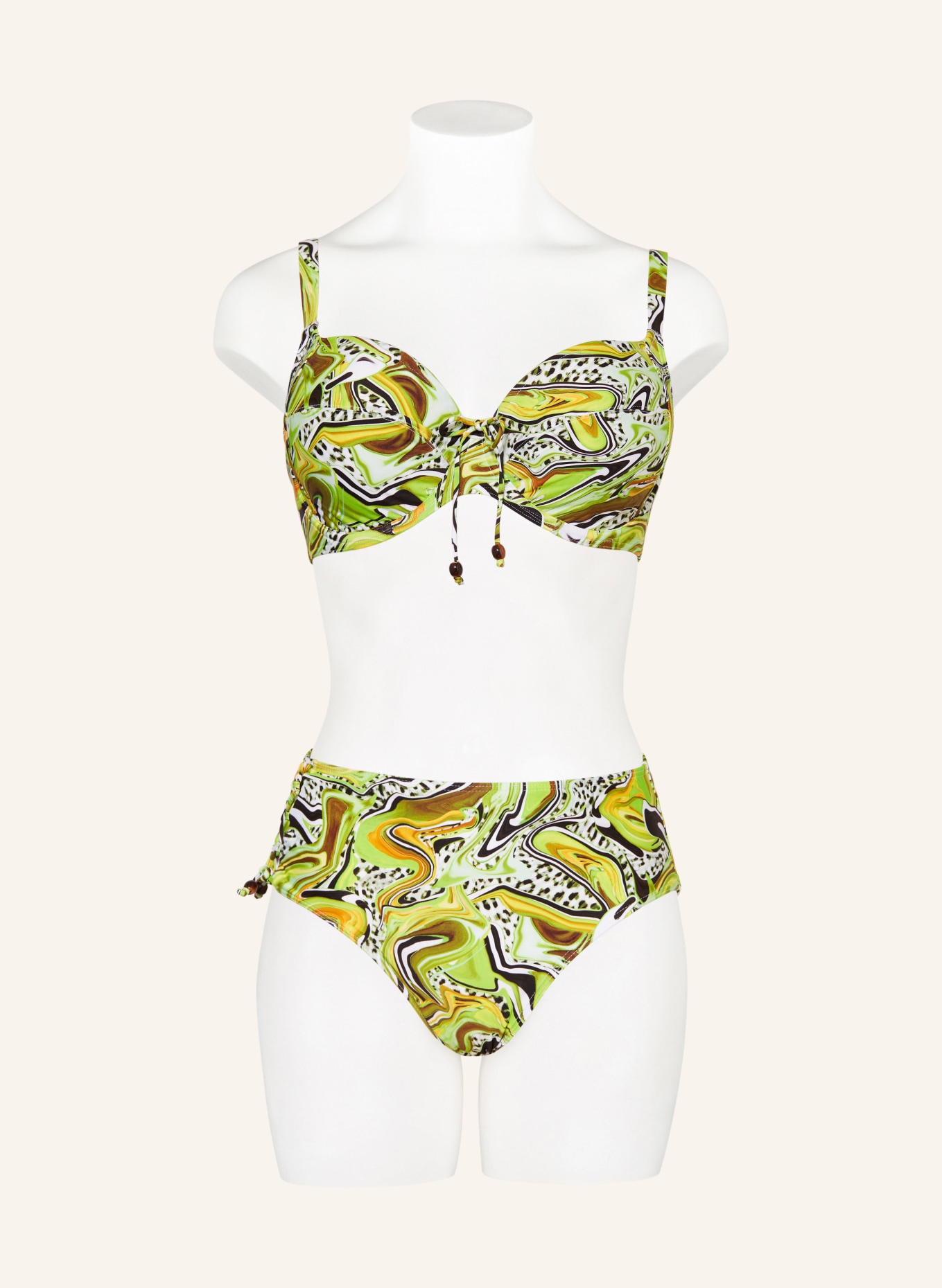 PrimaDonna Underwired bikini top JAGUARAU with decorative beads, Color: LIGHT GREEN/ DARK BROWN/ ORANGE (Image 2)