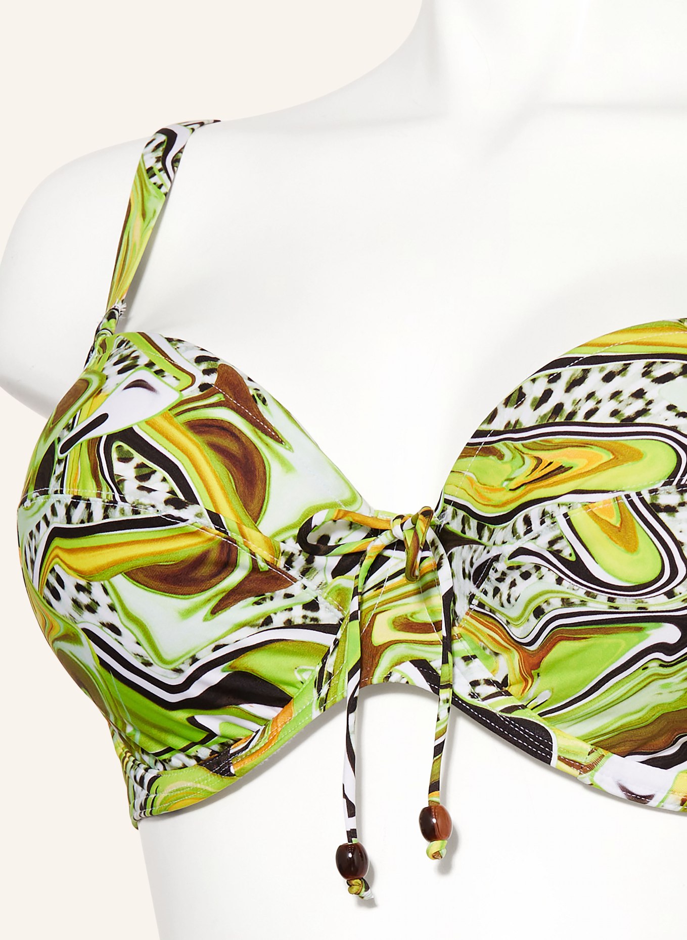 PrimaDonna Underwired bikini top JAGUARAU with decorative beads, Color: LIGHT GREEN/ DARK BROWN/ ORANGE (Image 4)