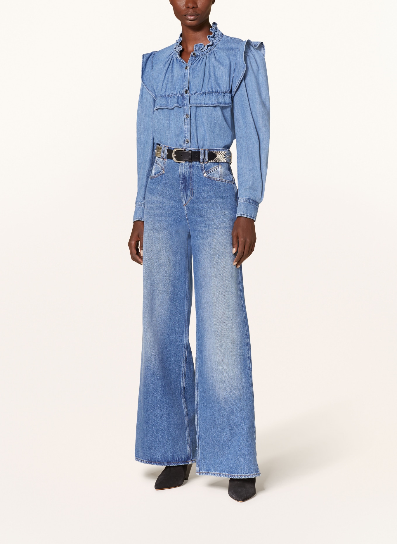 MARANT ÉTOILE Bluzka jeansowa IDETY z wolantami, Kolor: NIEBIESKI (Obrazek 2)