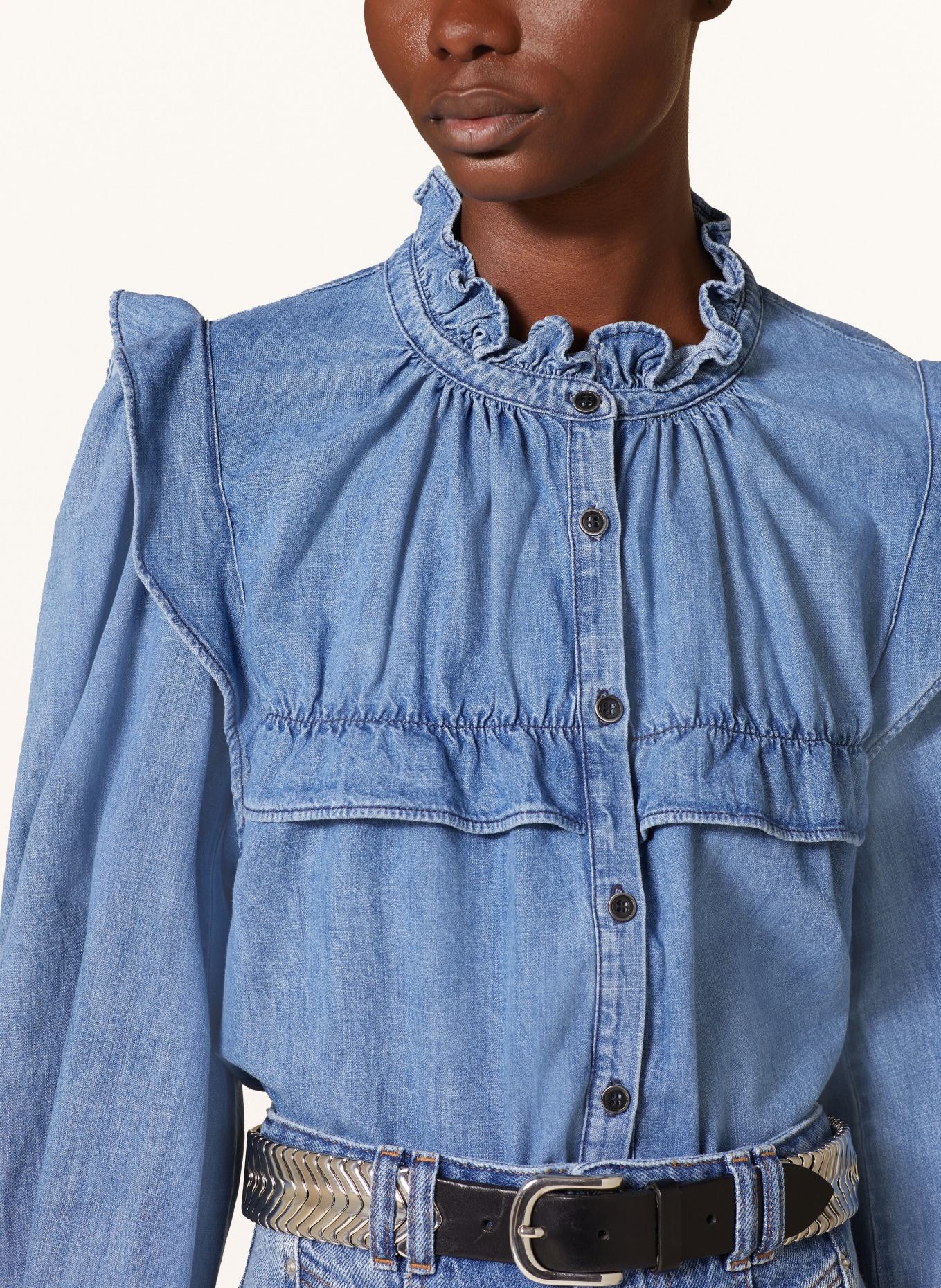 MARANT ÉTOILE Denim blouse IDETY with frills, Color: BLUE (Image 4)