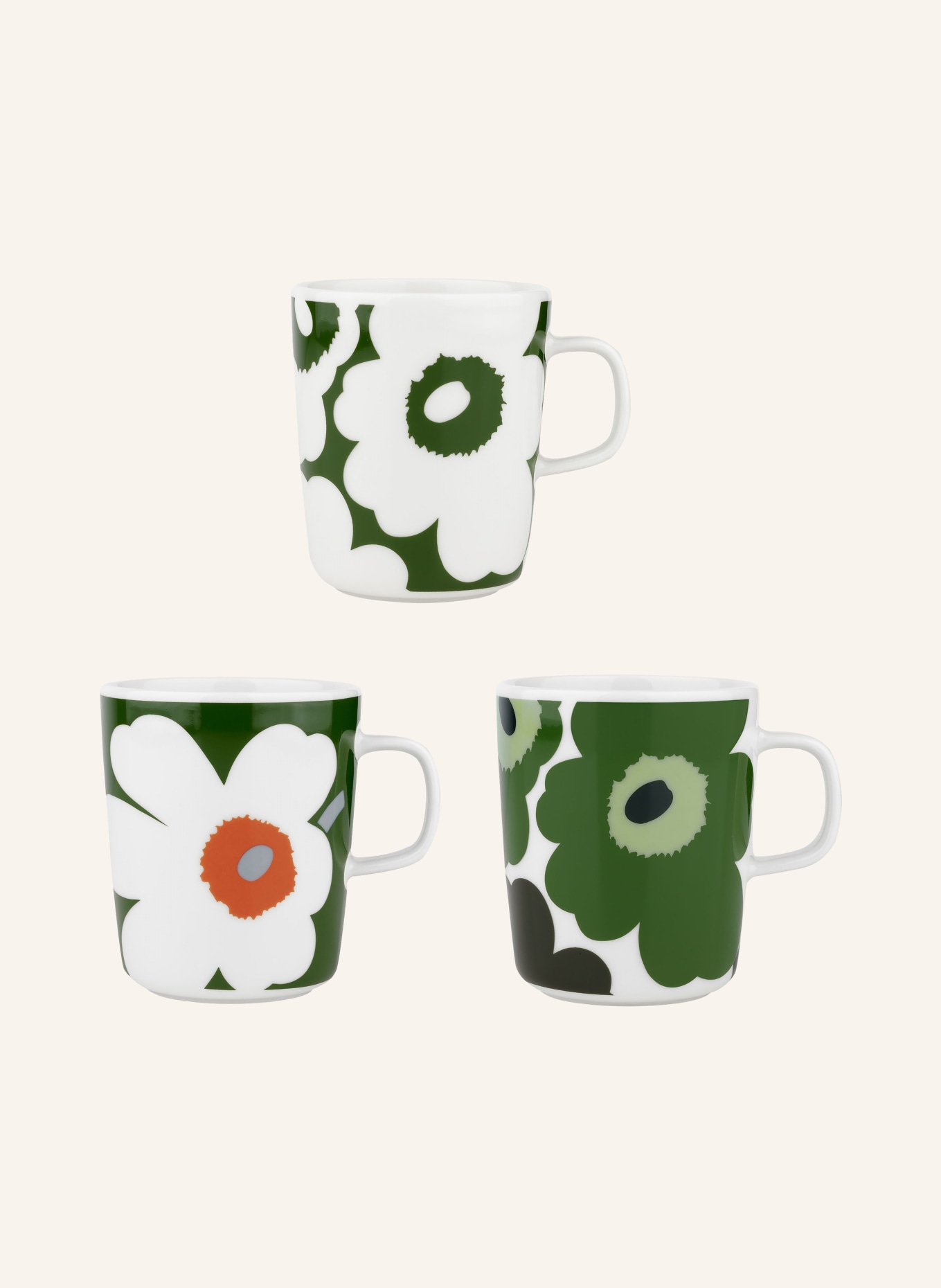 marimekko Set of 3 cups UNIKKO, Color: WHITE/ DARK GREEN/ ORANGE (Image 1)