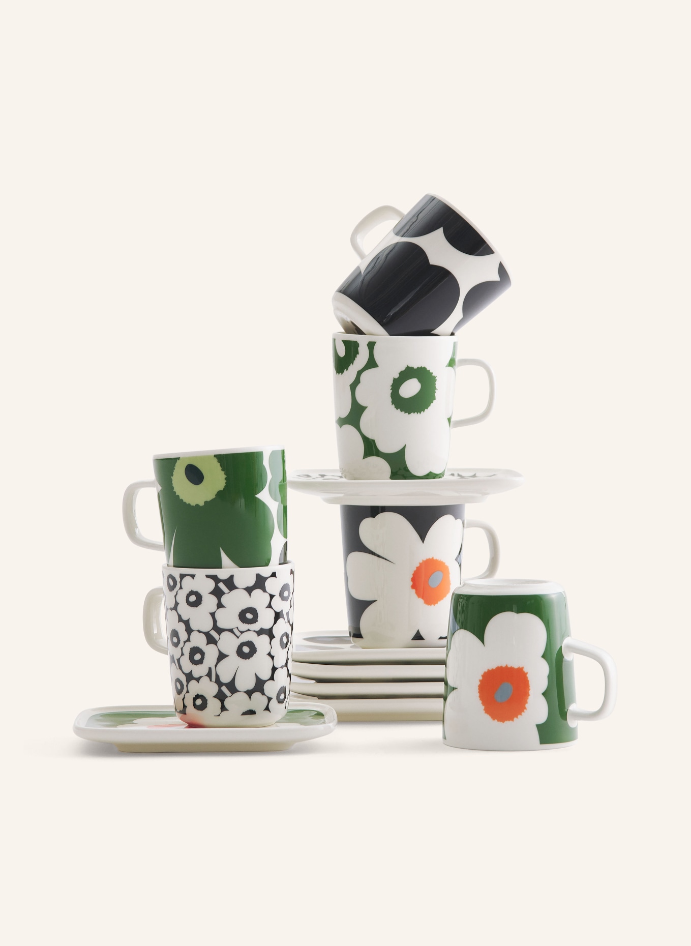 marimekko Set of 3 cups UNIKKO, Color: WHITE/ DARK GREEN/ ORANGE (Image 5)
