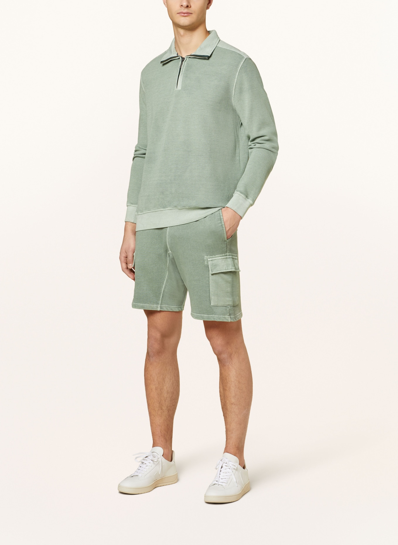 STROKESMAN'S Half-zip sweater in sweatshirt fabric, Color: GREEN (Image 2)