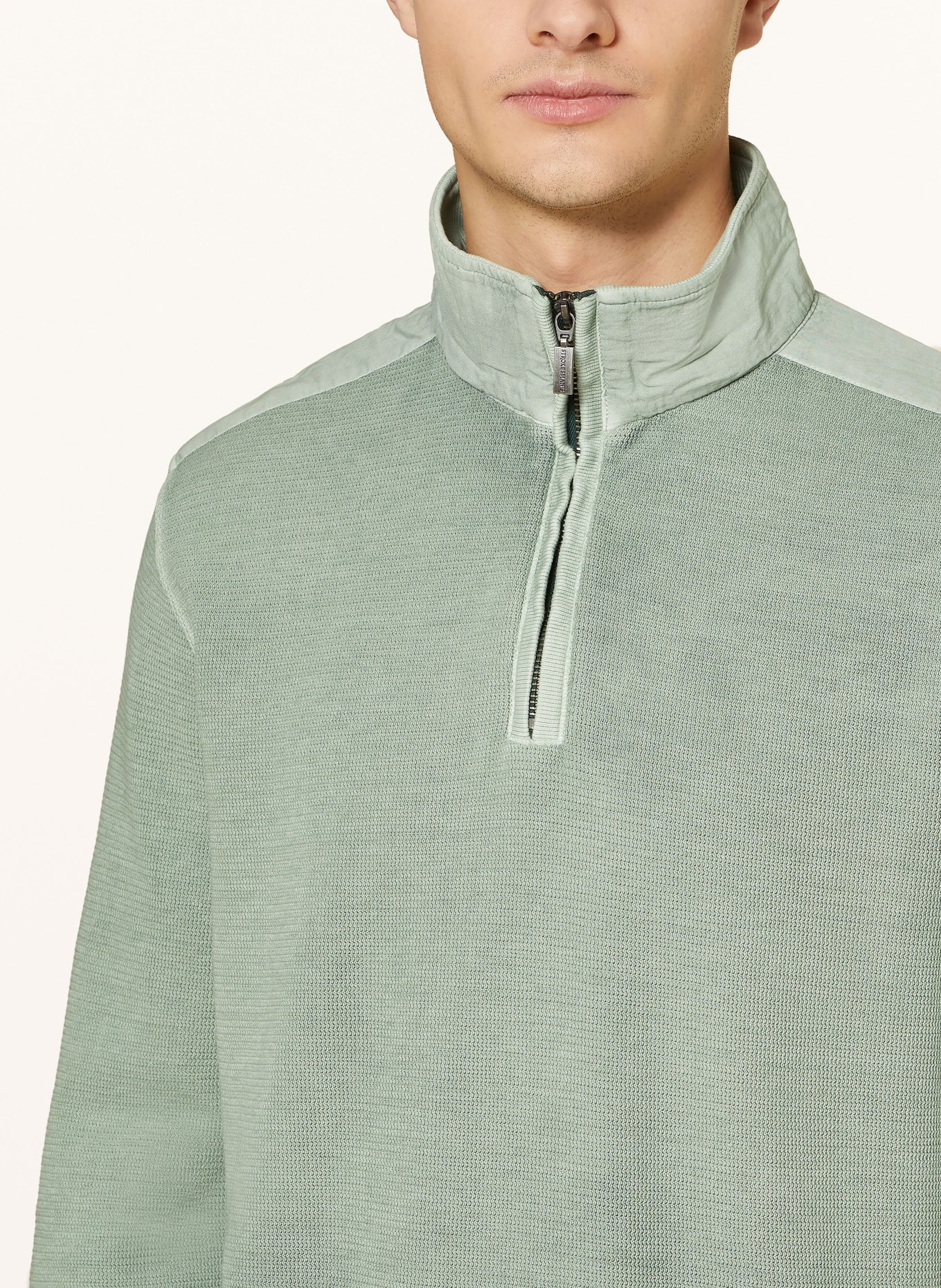 STROKESMAN'S Half-zip sweater in sweatshirt fabric, Color: GREEN (Image 4)
