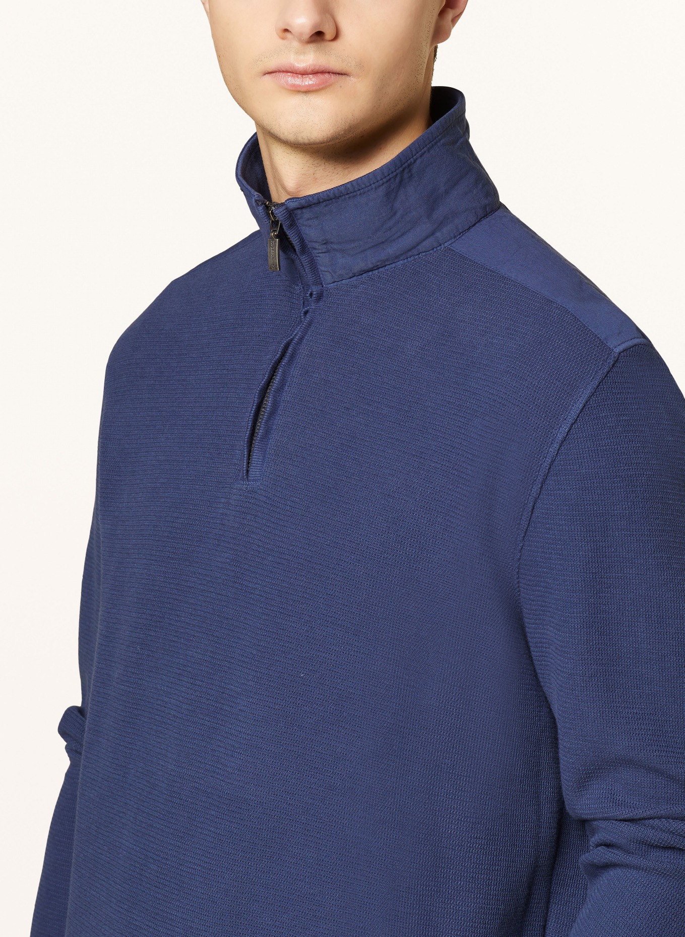 STROKESMAN'S Half-zip sweater in sweatshirt fabric: DARK BLUE